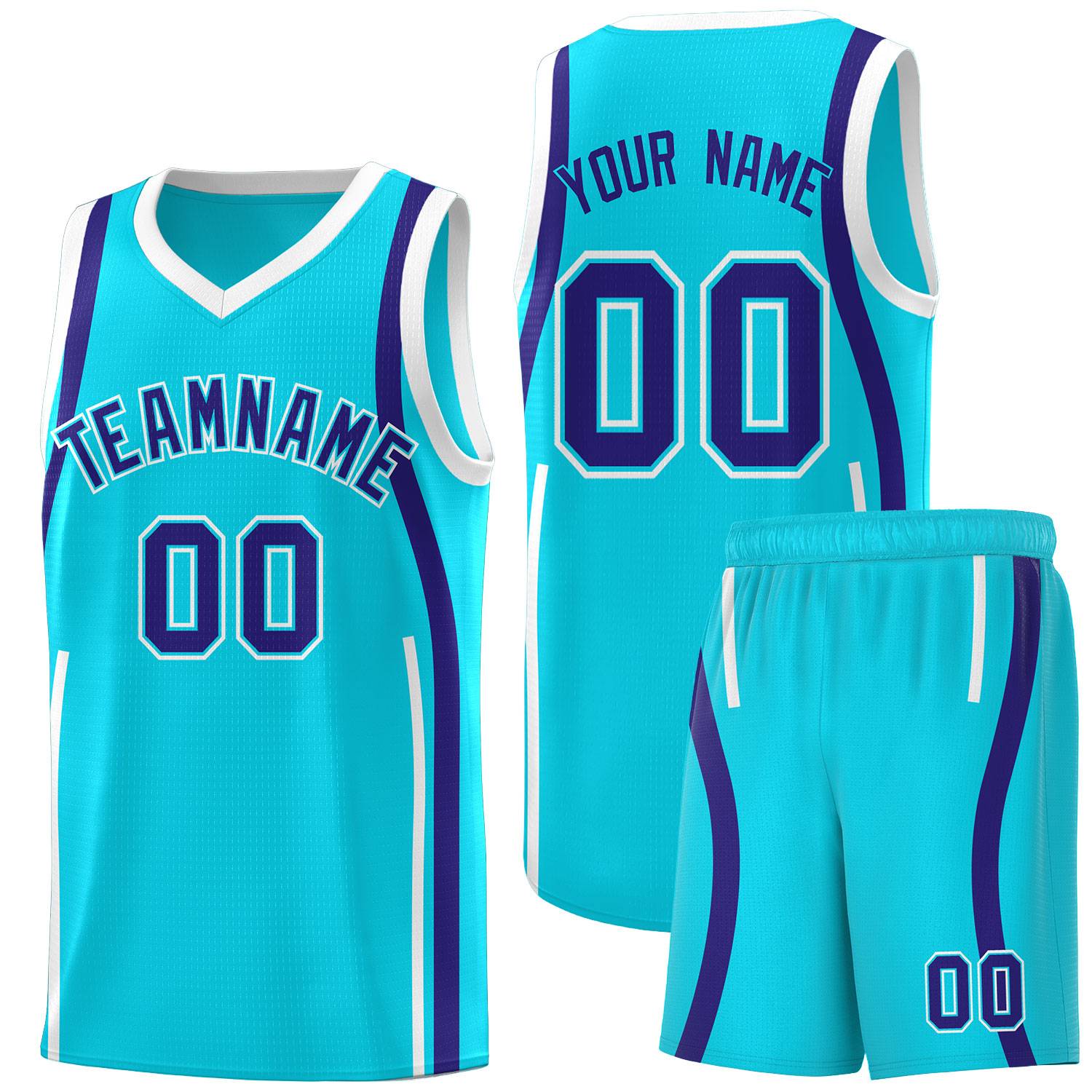 Custom Sky Blue Royal-White Ribbon Pattern Basketball Kits