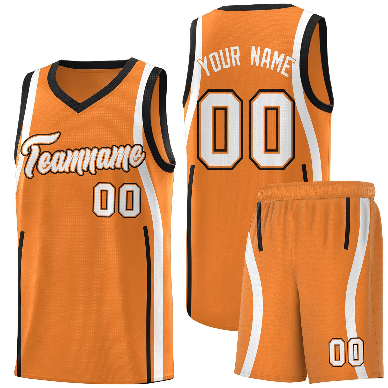 Custom Gold Orange Black-White Ribbon Pattern Basketball Kits