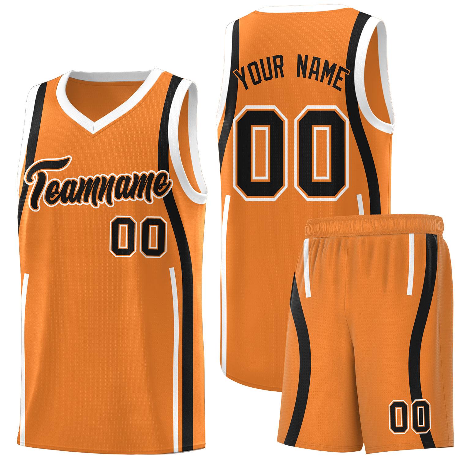 Custom Gold Orange Black-White Ribbon Pattern Basketball Kits