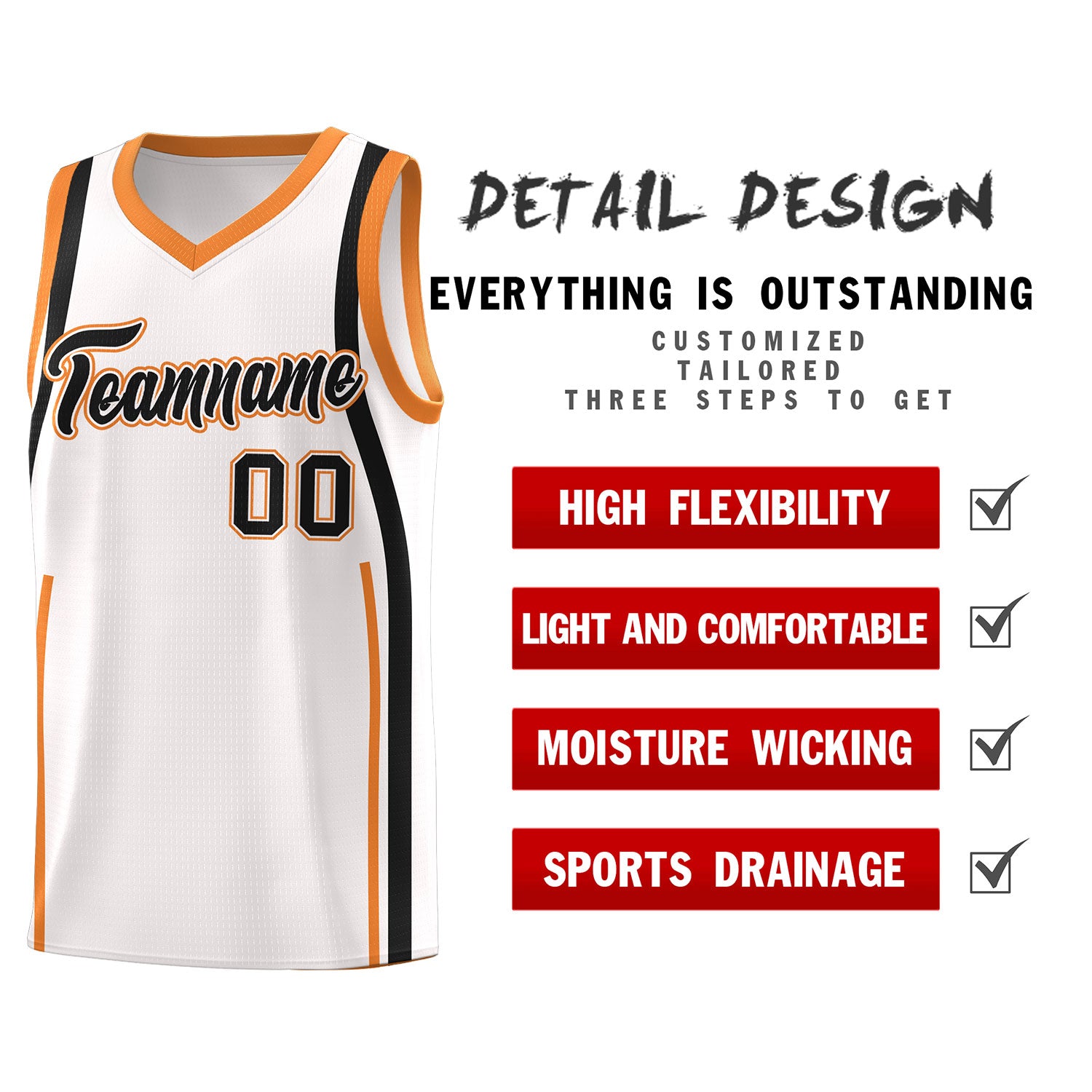 Custom White Gold Orange-Black Ribbon Pattern Basketball Kits