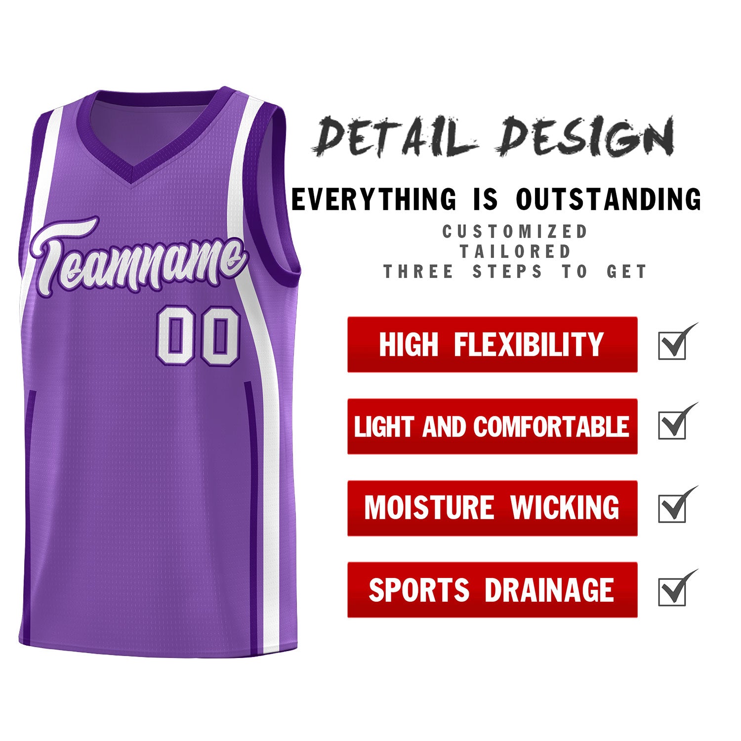 Custom Light Purple Purple-White Ribbon Pattern Basketball Kits