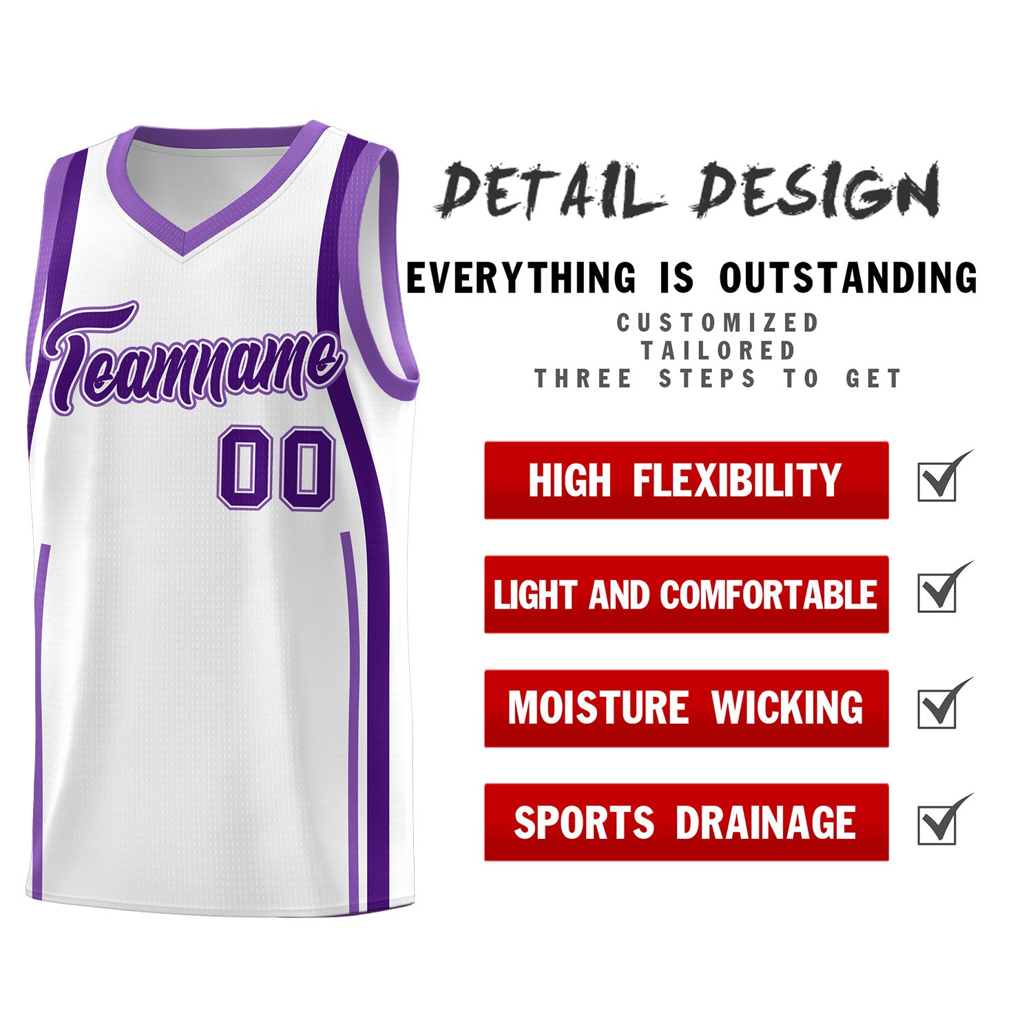 Custom White Purple-Light Purple Ribbon Pattern Basketball Kits