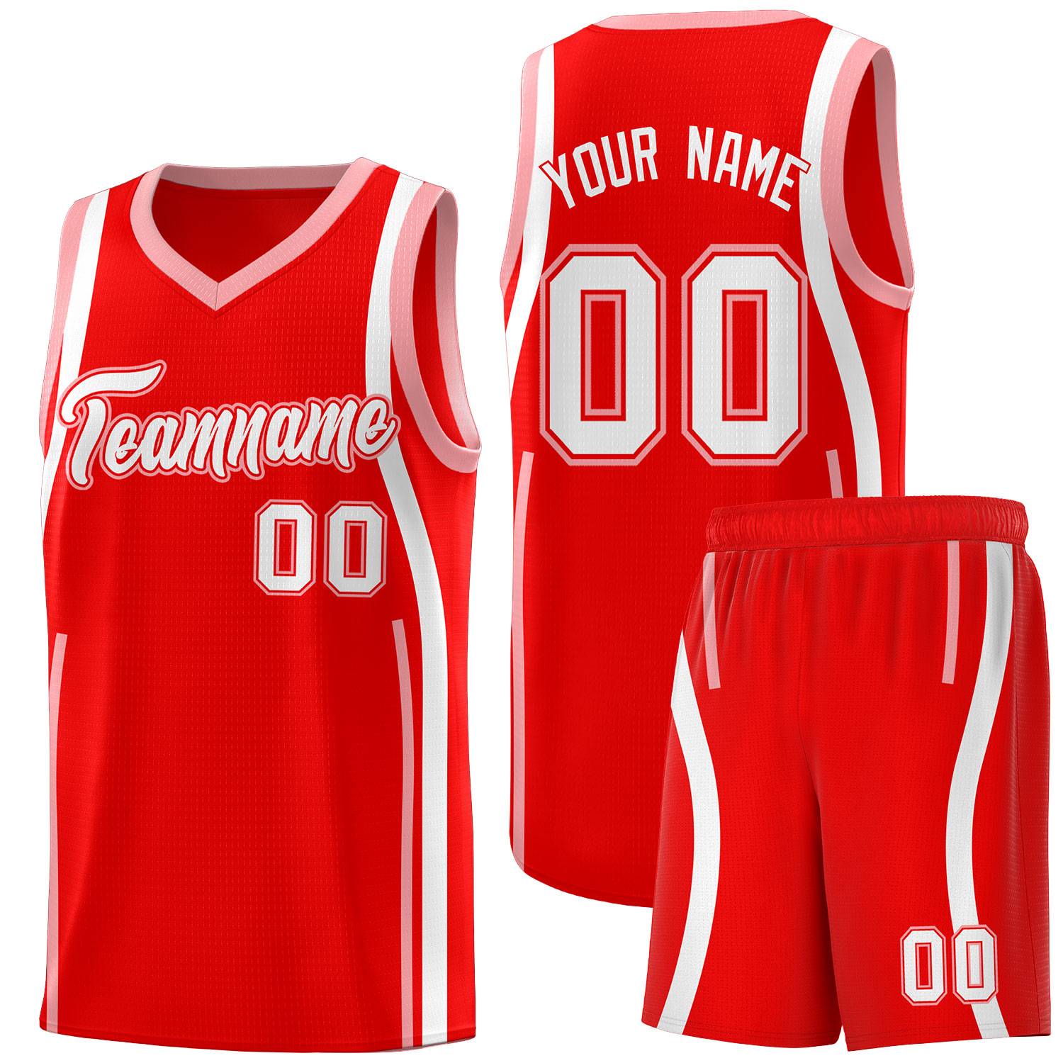 Custom Light Red Light Pink-White Ribbon Pattern Basketball Kits