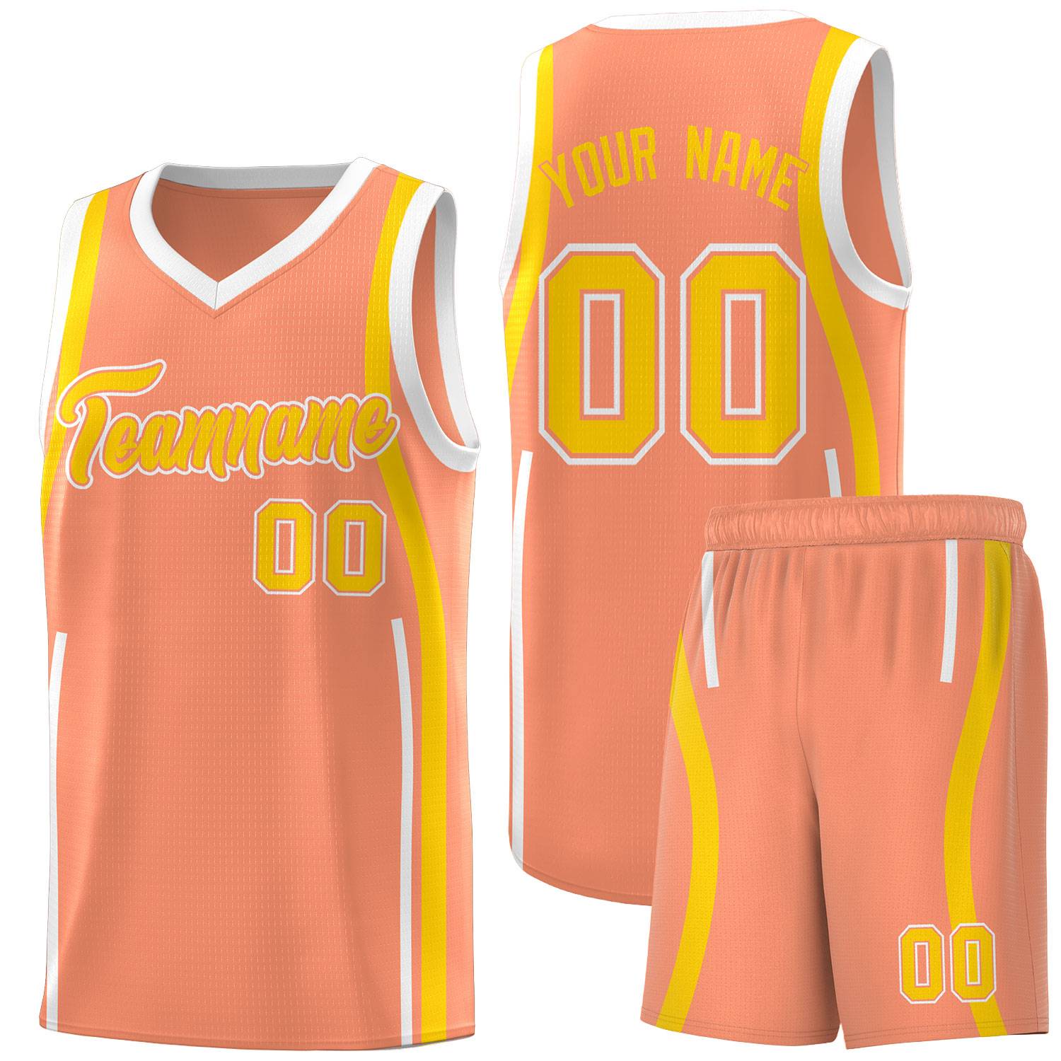 Custom Light Orange Gold-White Ribbon Pattern Basketball Kits