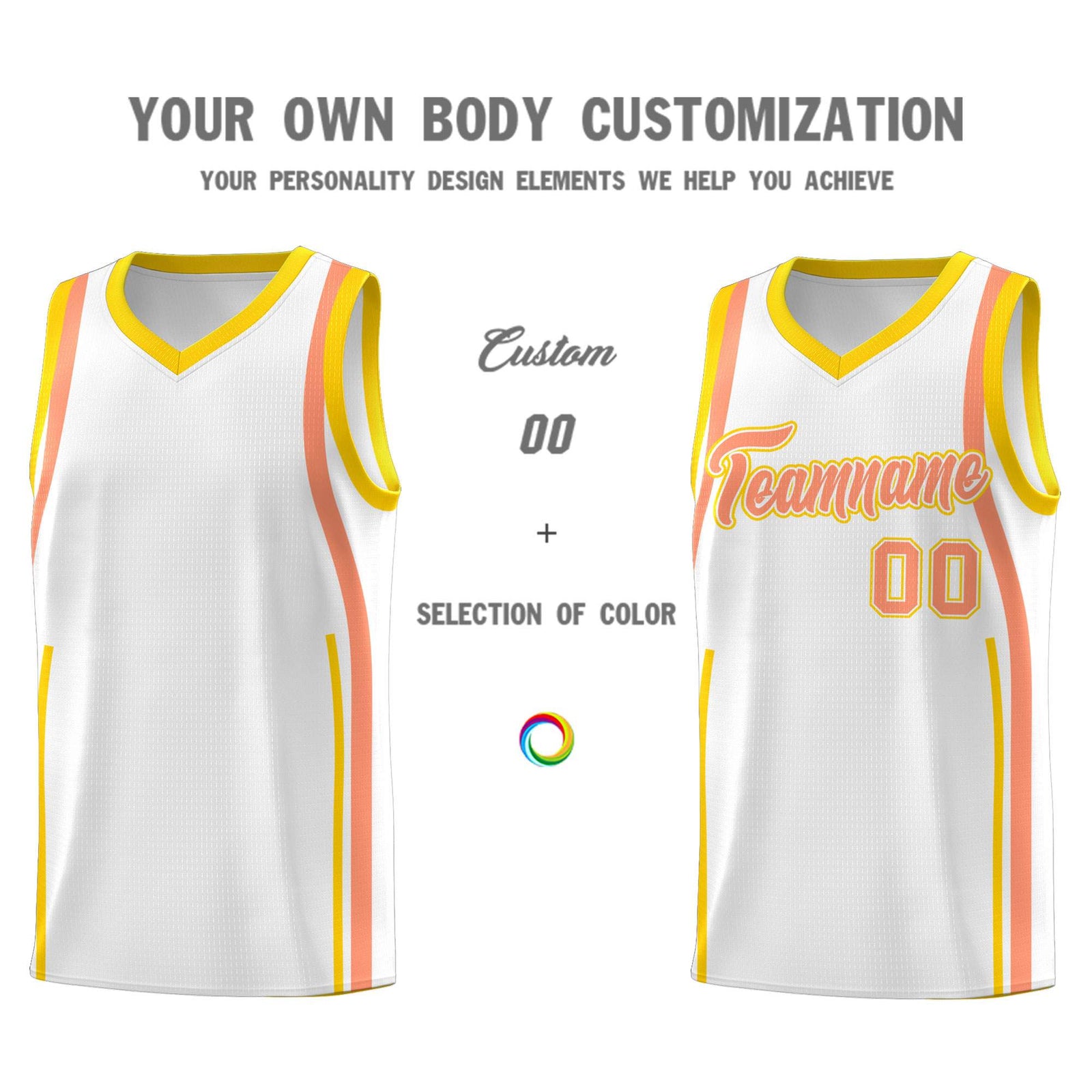 Custom White Light Orange-Gold Ribbon Pattern Basketball Kits