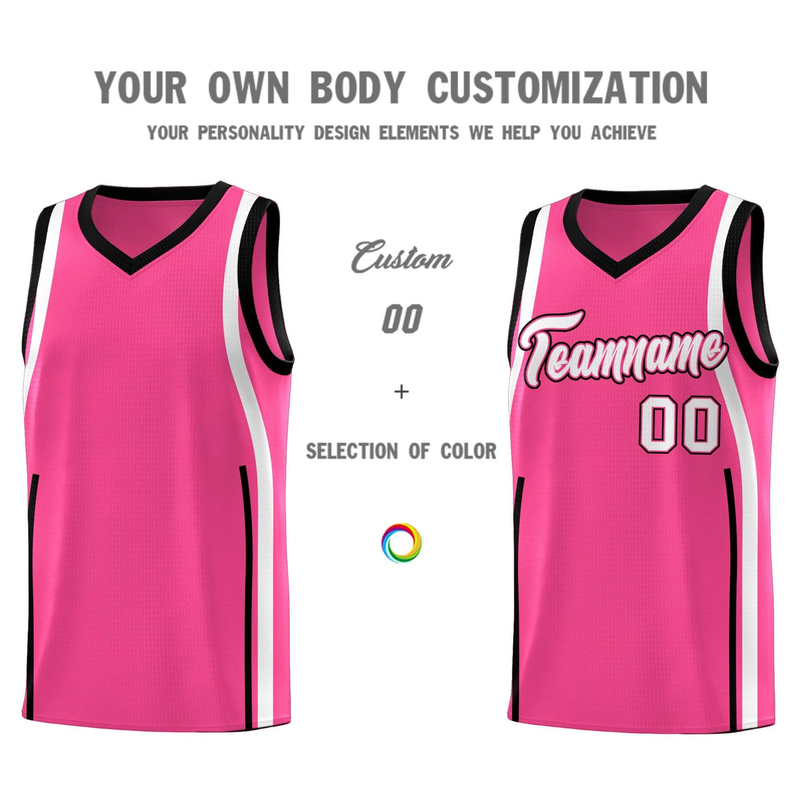 Custom Pink Black-White Ribbon Pattern Basketball Kits