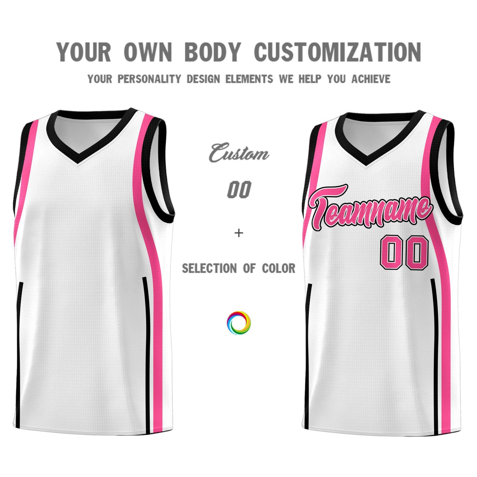 Custom White Pink-Black Ribbon Pattern Basketball Kits