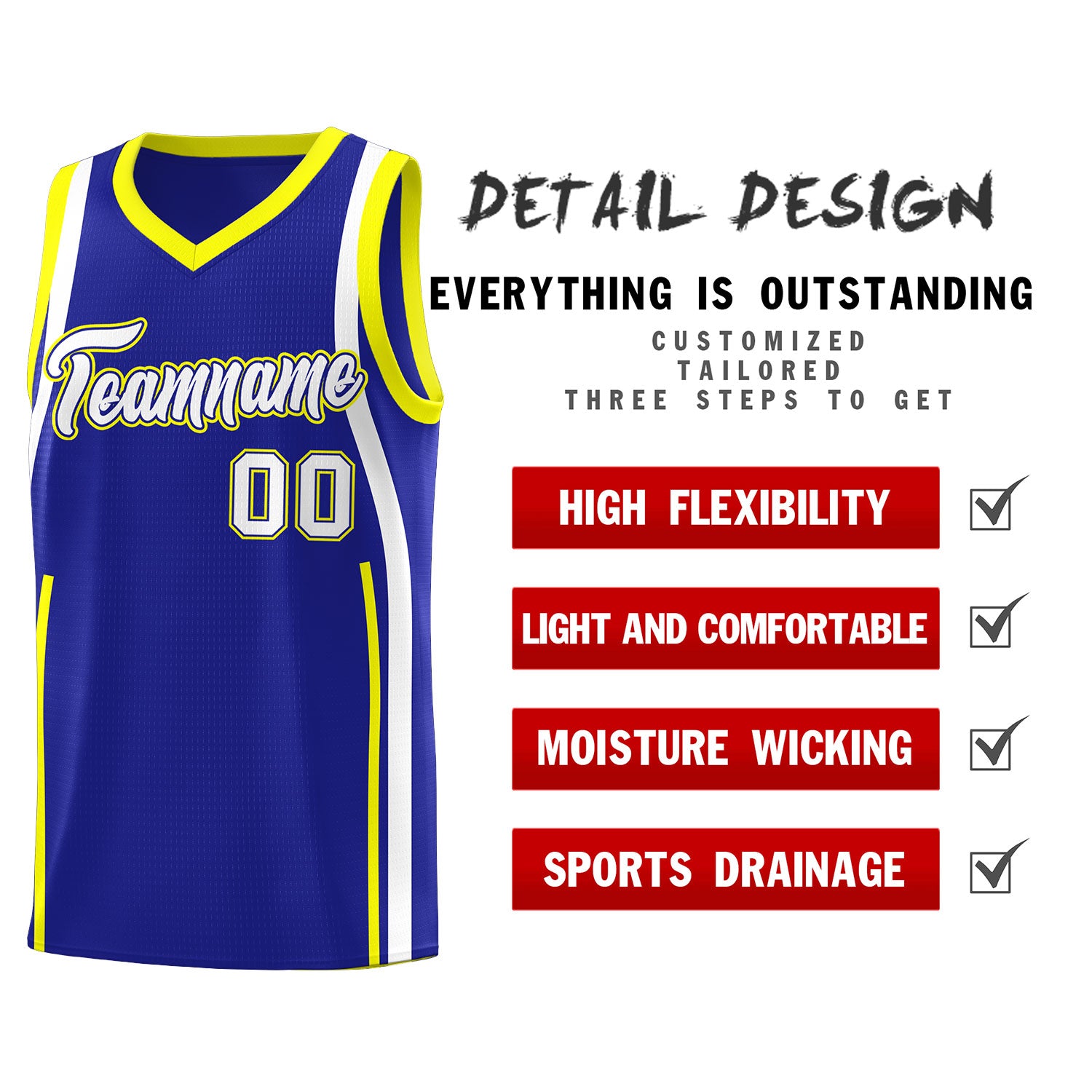 Custom Royal Fluorescent Yellow-White Ribbon Pattern Basketball Kits