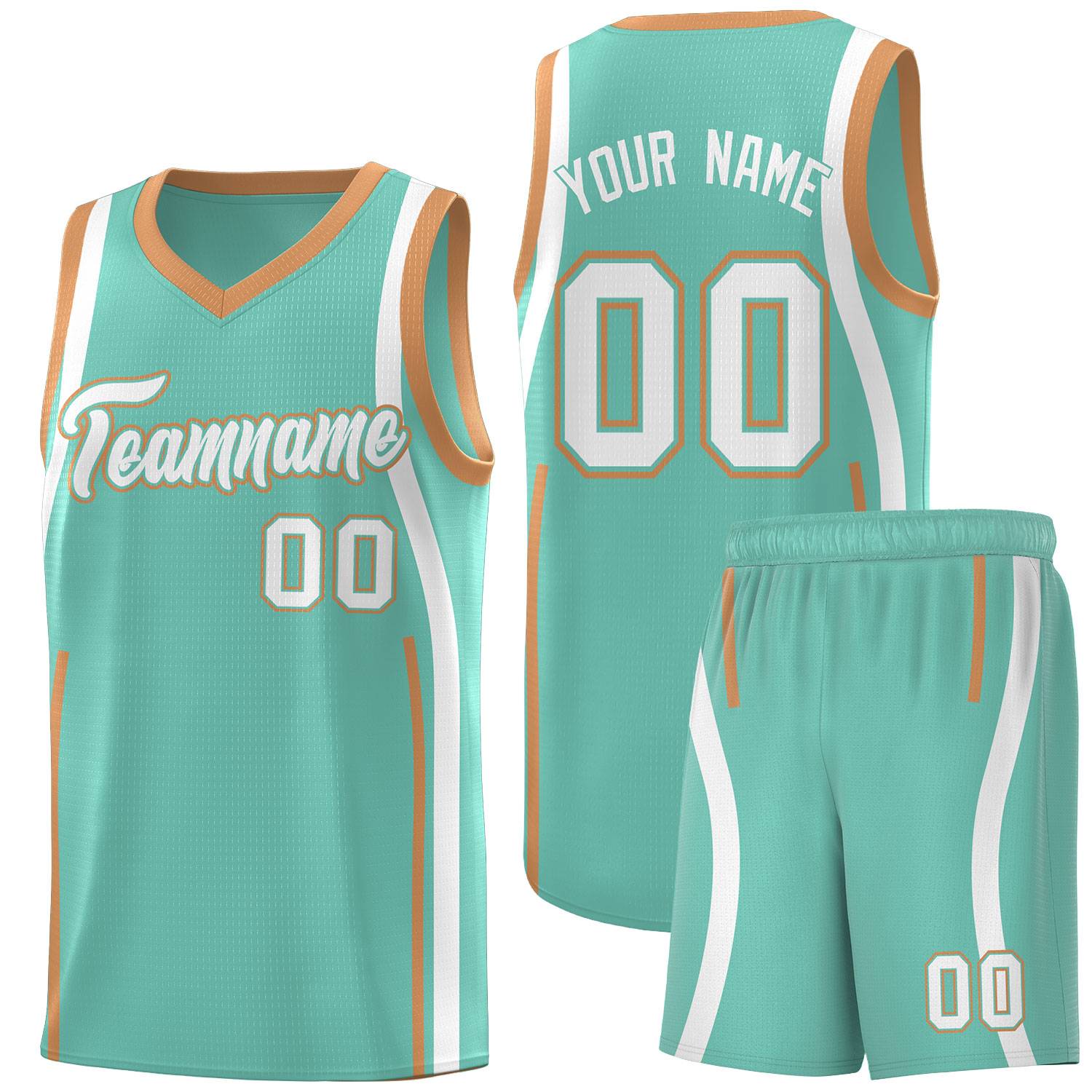 Custom Bright Green Buckskin Brown-White Ribbon Pattern Basketball Kits