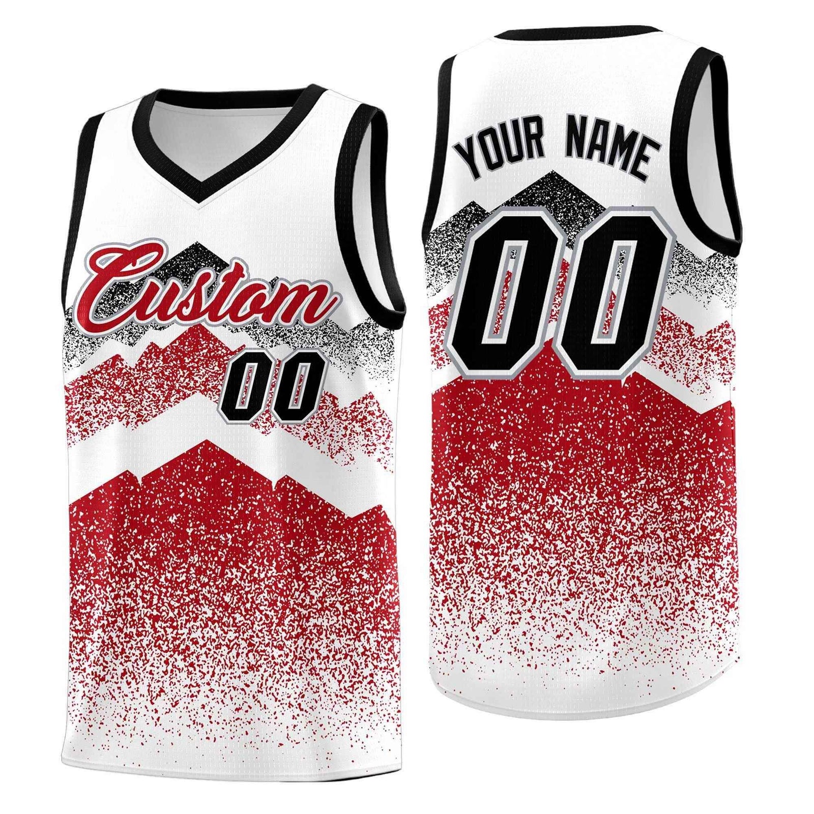 Personalized Youth Basketball Jerseys White Red Gradient Mountain Design Uniforms