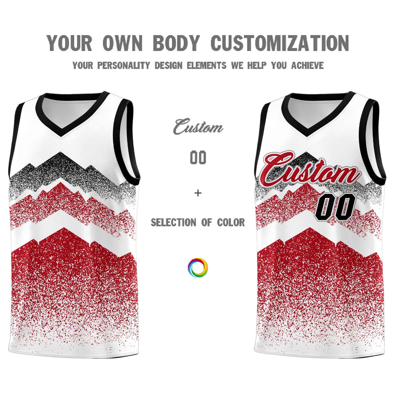 Personalized Youth Basketball Jerseys White Red Gradient Mountain Design Uniforms