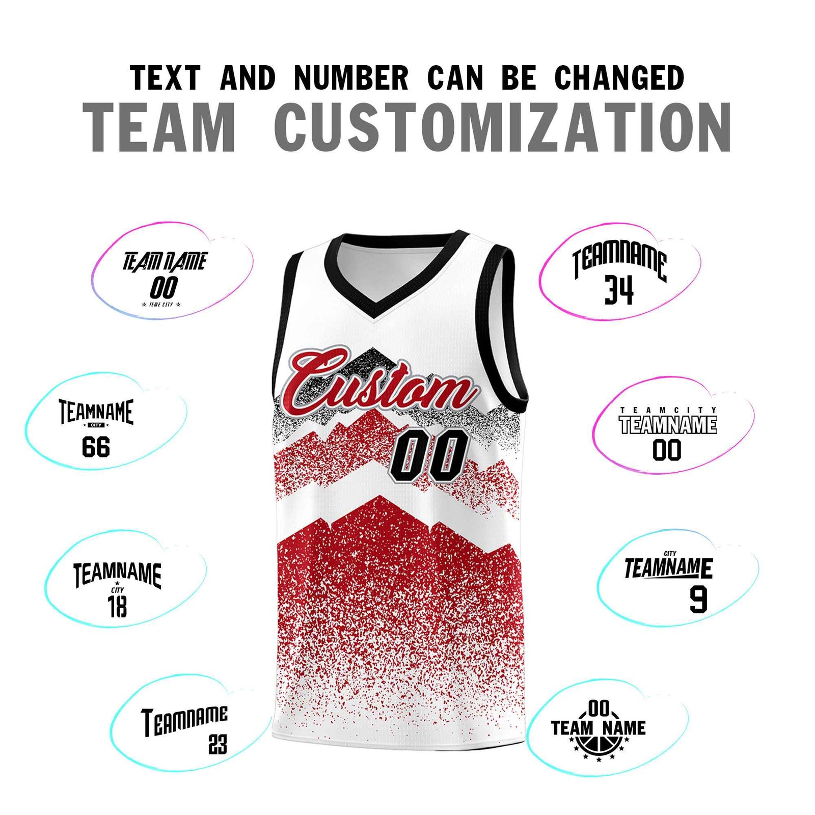 Personalized Youth Basketball Jerseys White Red Gradient Mountain Design Uniforms