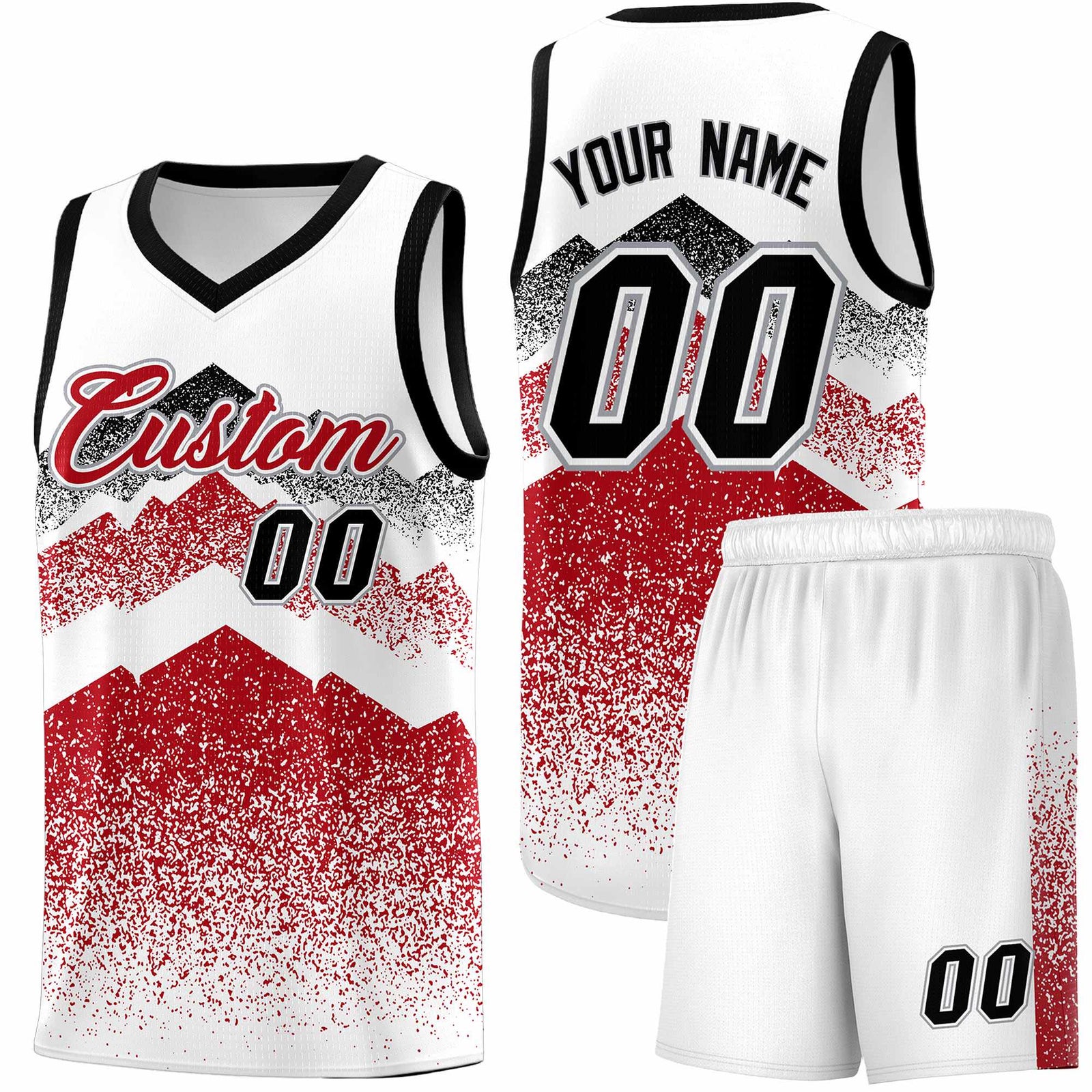 Personalized Youth Basketball Jerseys White Red Gradient Mountain Design Uniforms