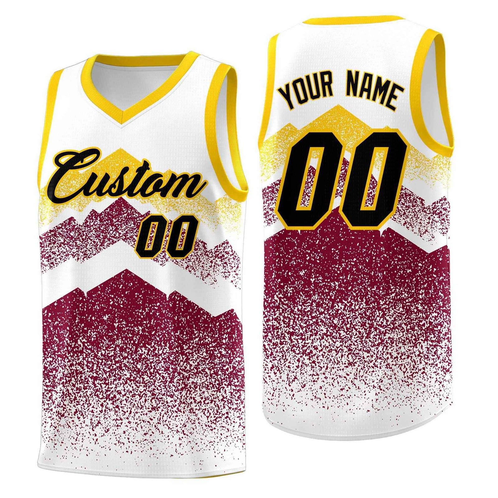 Personalized Youth Basketball Jerseys White Crimson Gradient Mountain Design Uniforms