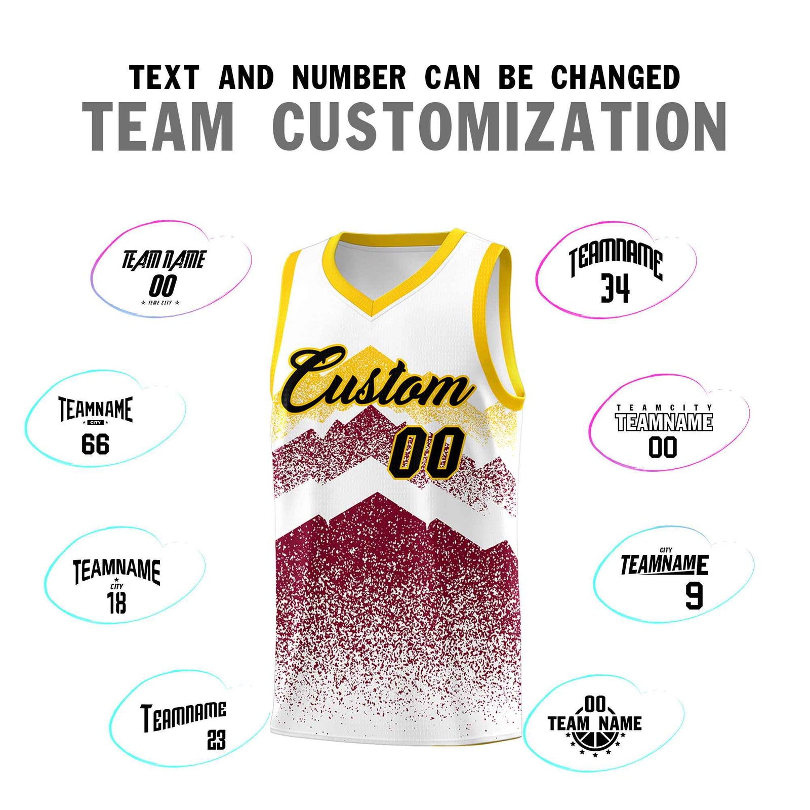 Personalized Youth Basketball Jerseys White Crimson Gradient Mountain Design Uniforms