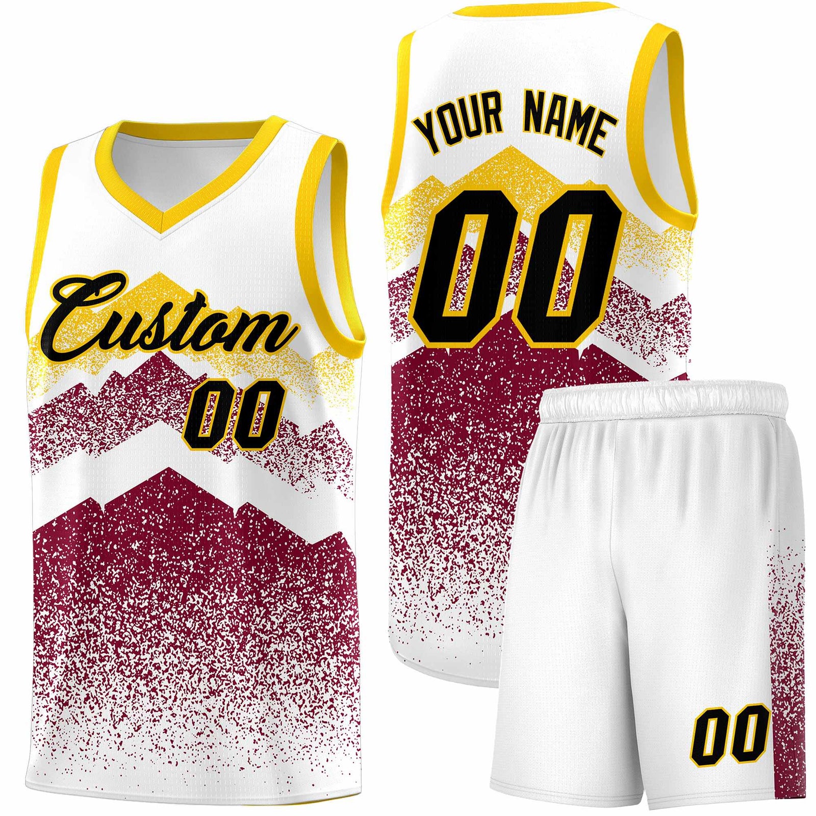 Personalized Youth Basketball Jerseys White Crimson Gradient Mountain Design Uniforms
