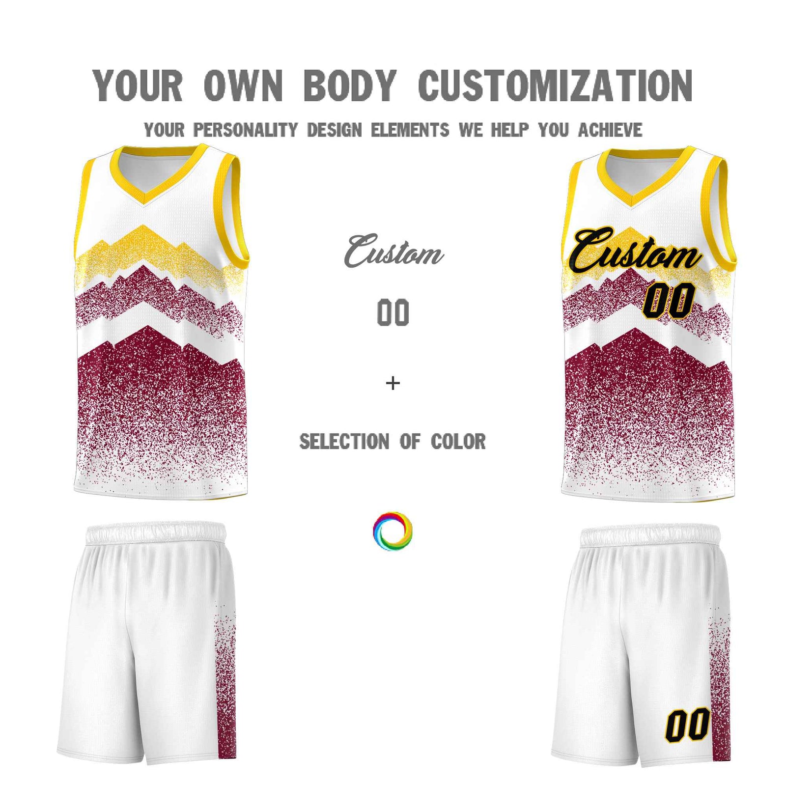 Personalized Youth Basketball Jerseys White Crimson Gradient Mountain Design Uniforms