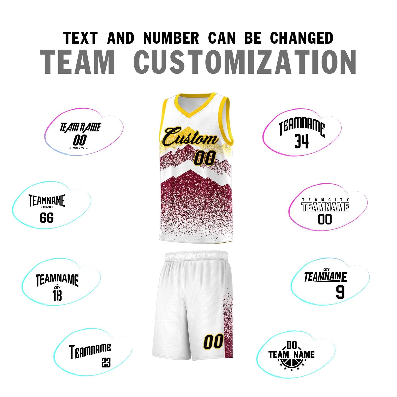Personalized Youth Basketball Jerseys White Crimson Gradient Mountain Design Uniforms