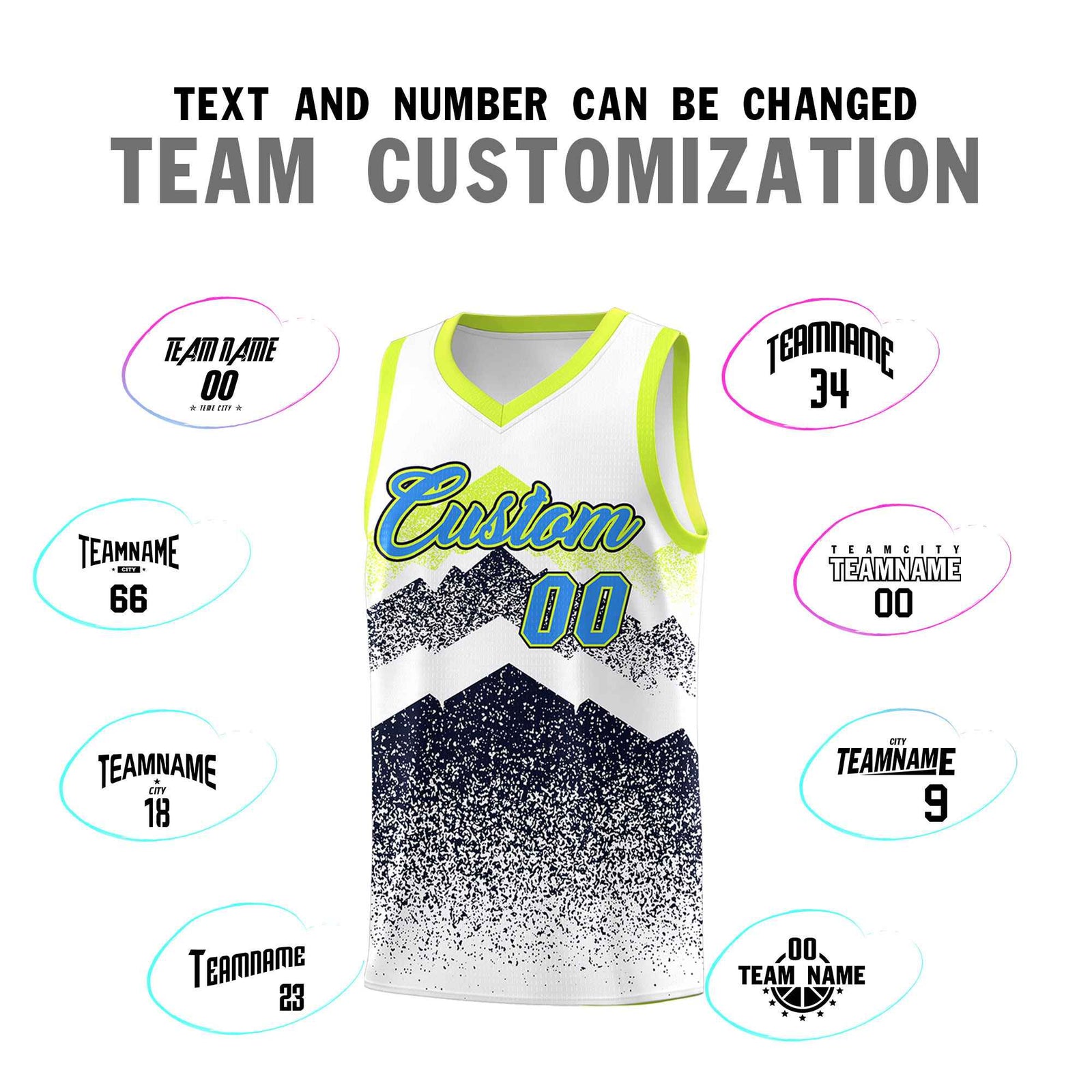 Personalized Youth Basketball Jerseys White Navy Gradient Mountain Design Uniforms