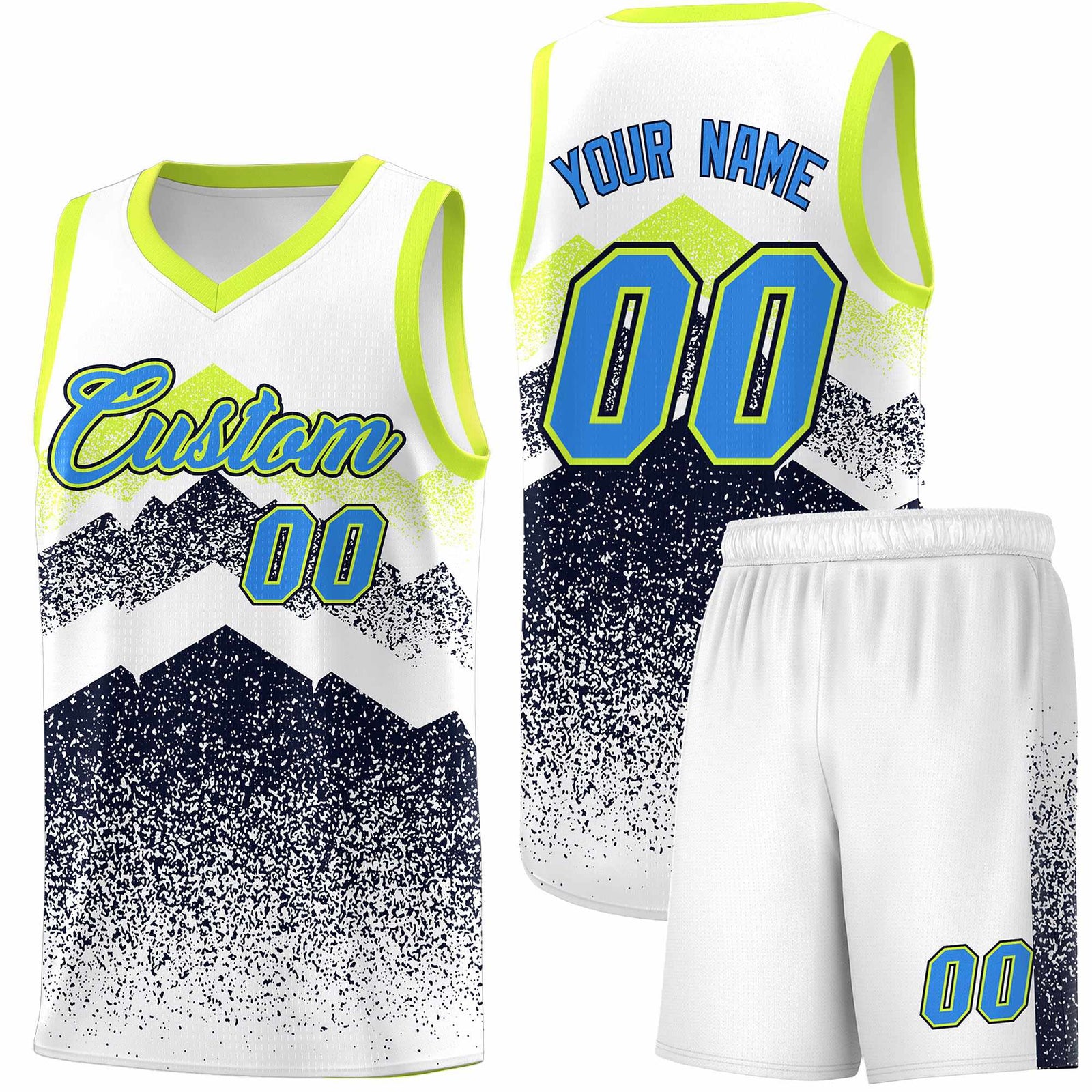 Personalized Youth Basketball Jerseys White Navy Gradient Mountain Design Uniforms