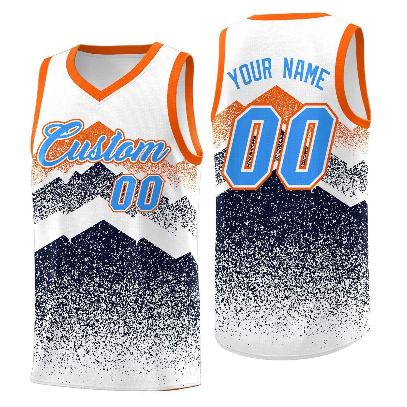 Personalized Youth Basketball Jerseys White Navy Gradient Mountain Design Uniforms