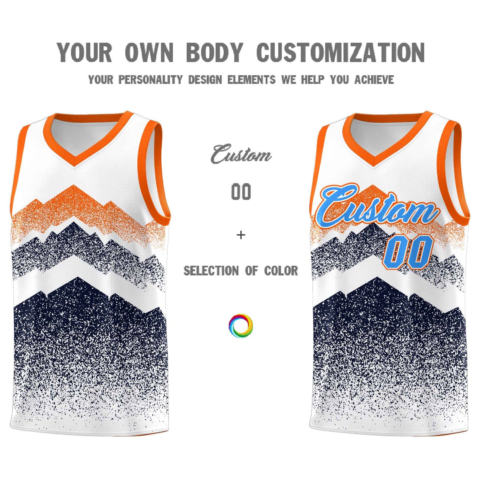 Personalized Youth Basketball Jerseys White Navy Gradient Mountain Design Uniforms