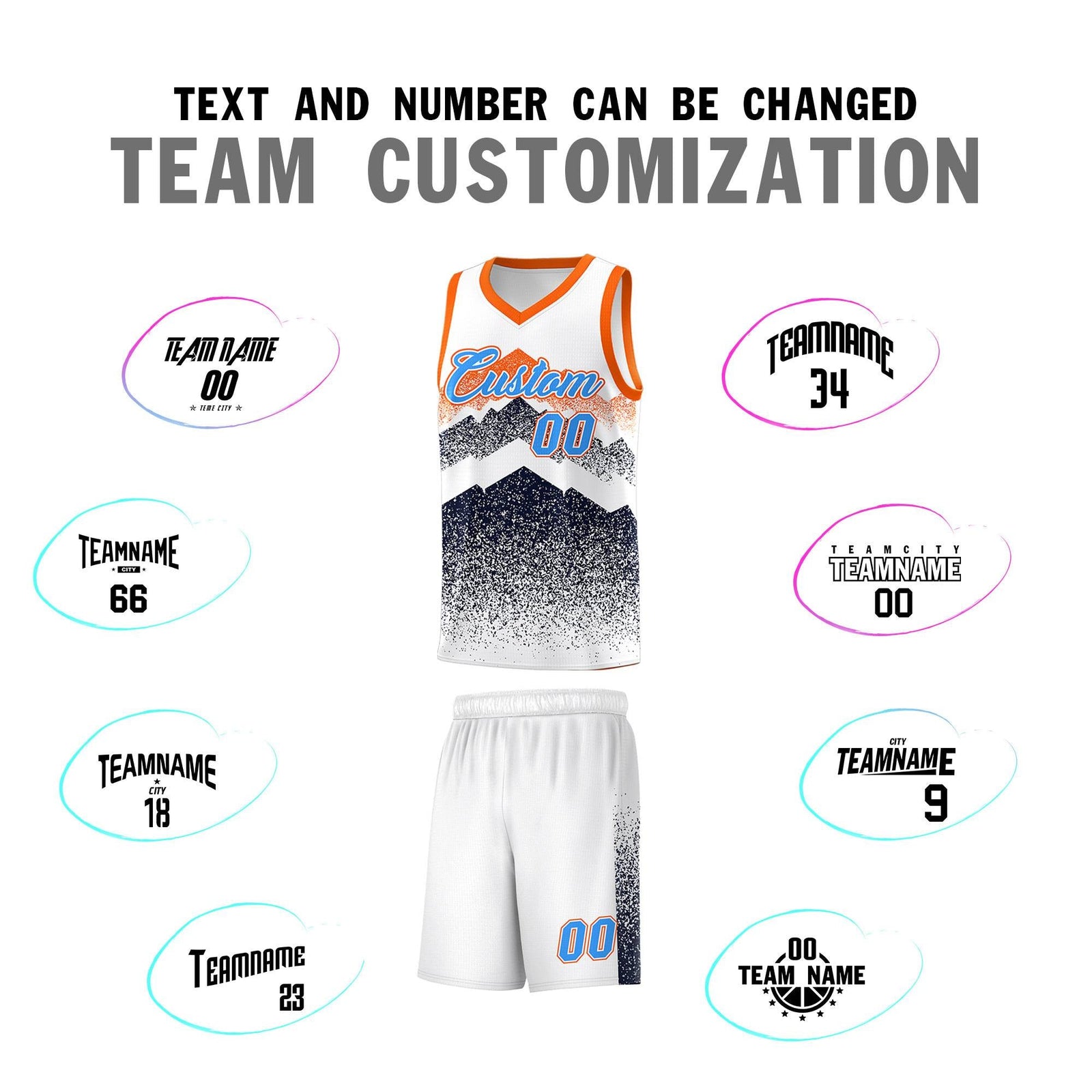 Personalized Youth Basketball Jerseys White Navy Gradient Mountain Design Uniforms