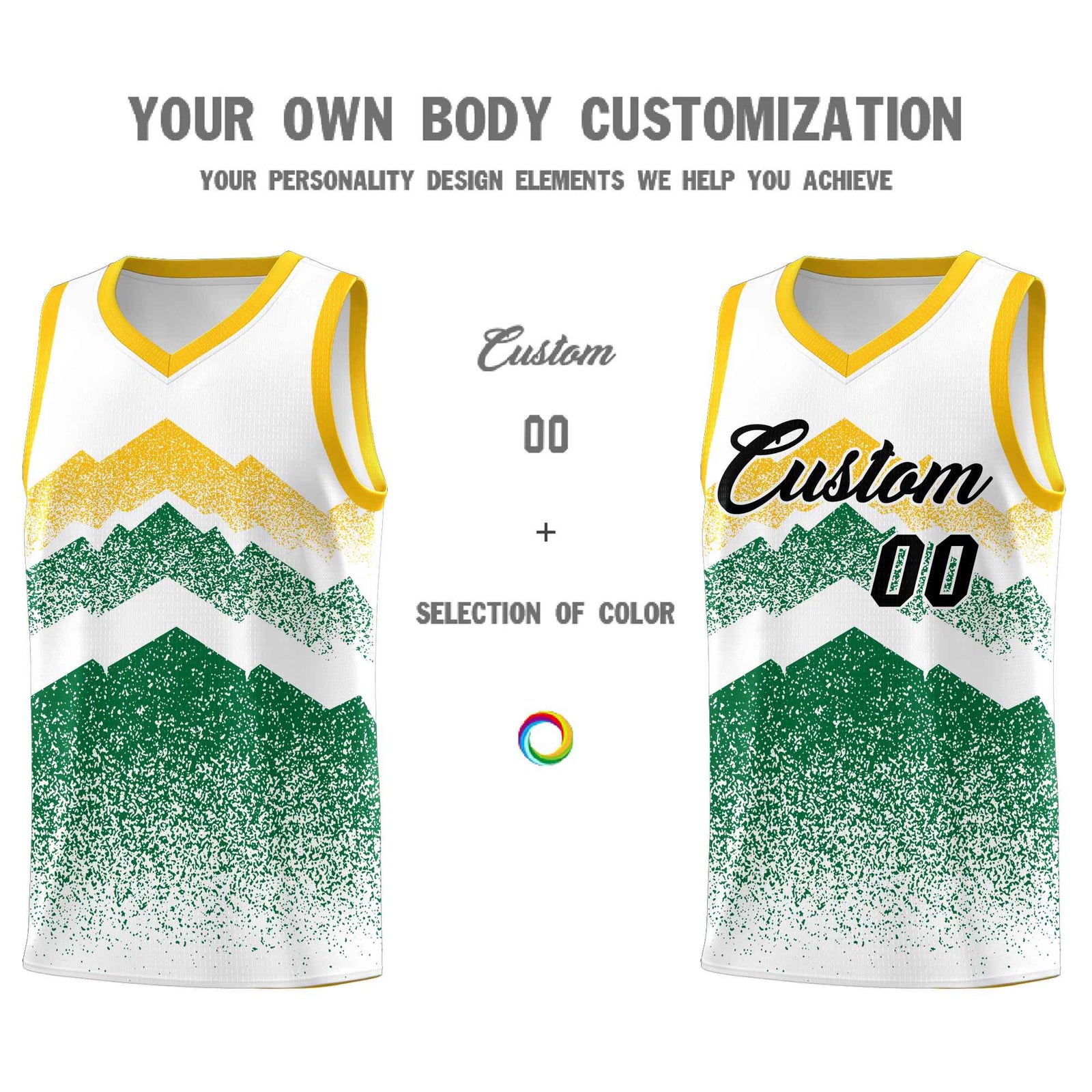 Personalized Youth Basketball Jerseys White Kelly Green Gradient Mountain Design Uniforms