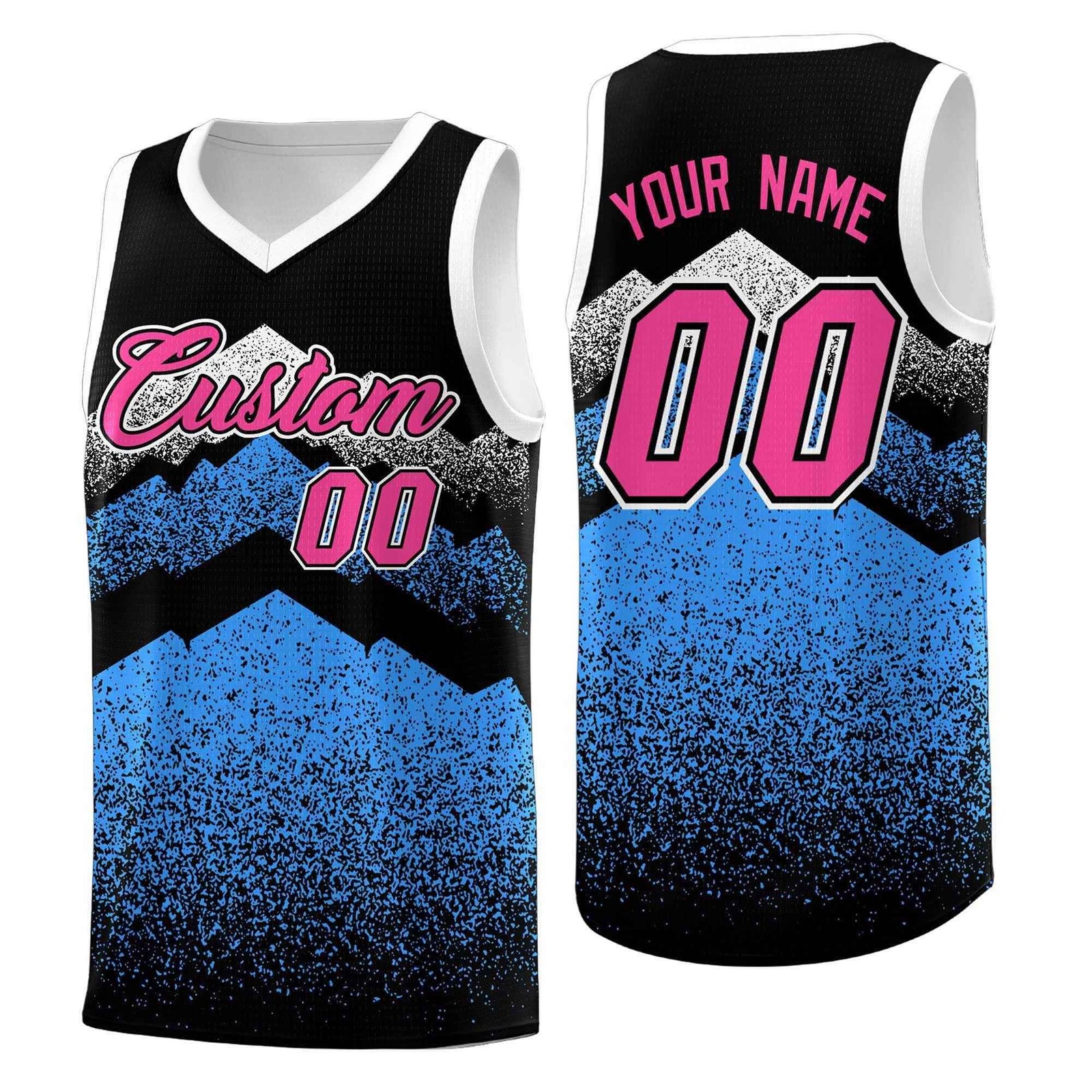 Personalized Youth Basketball Jerseys Black Powder Blue Gradient Mountain Design Uniforms