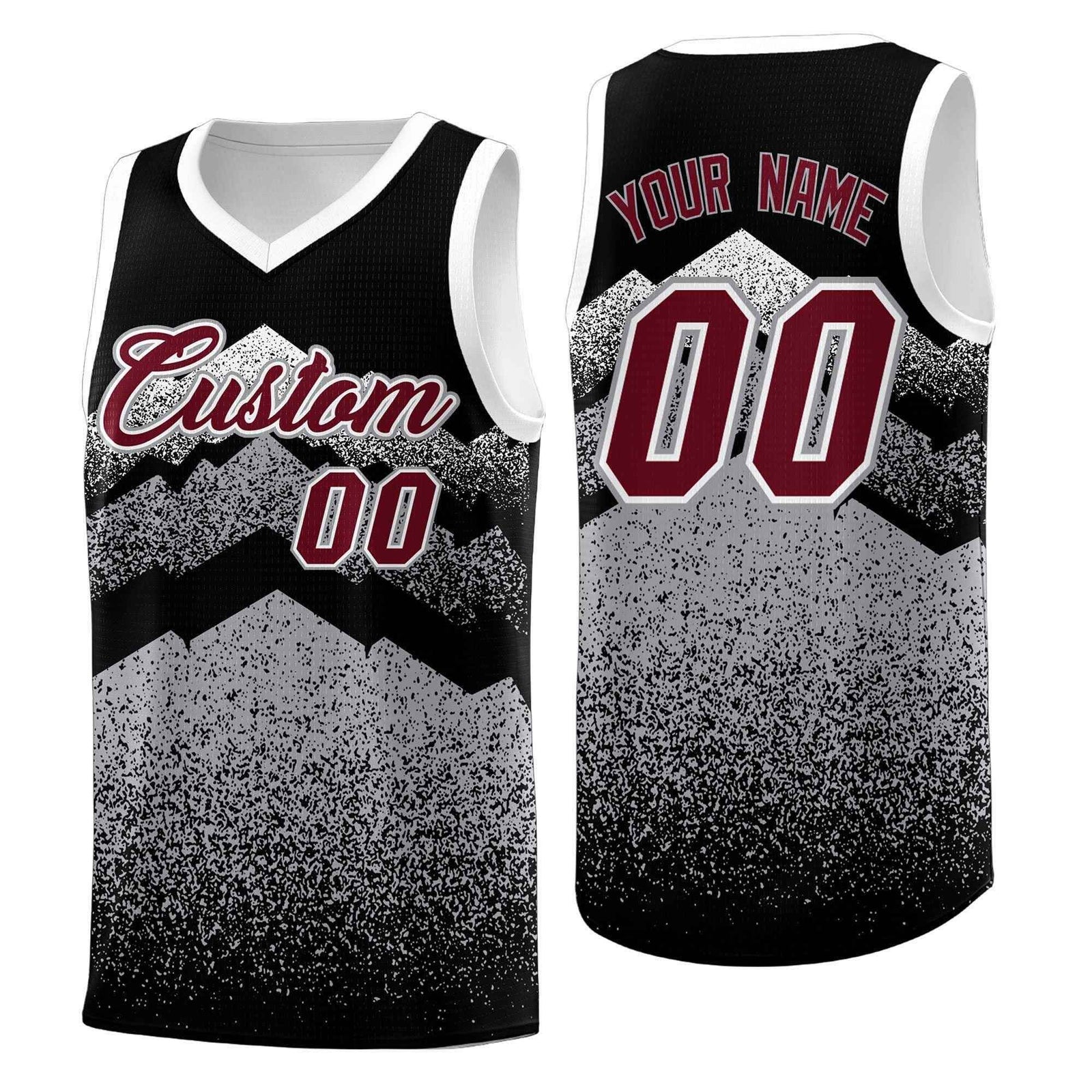 Personalized Youth Basketball Jerseys Black Gray Gradient Mountain Design Uniforms