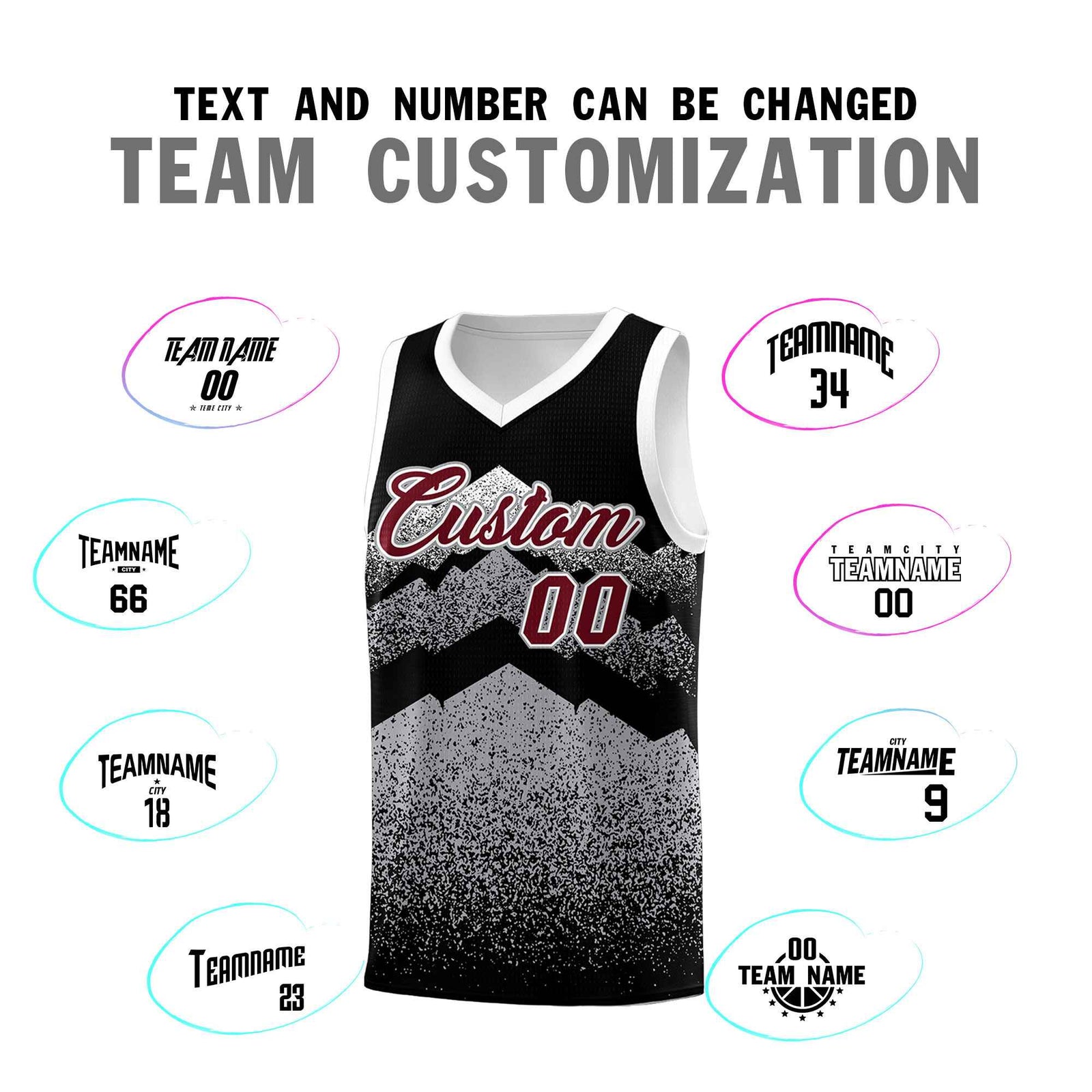 Personalized Youth Basketball Jerseys Black Gray Gradient Mountain Design Uniforms