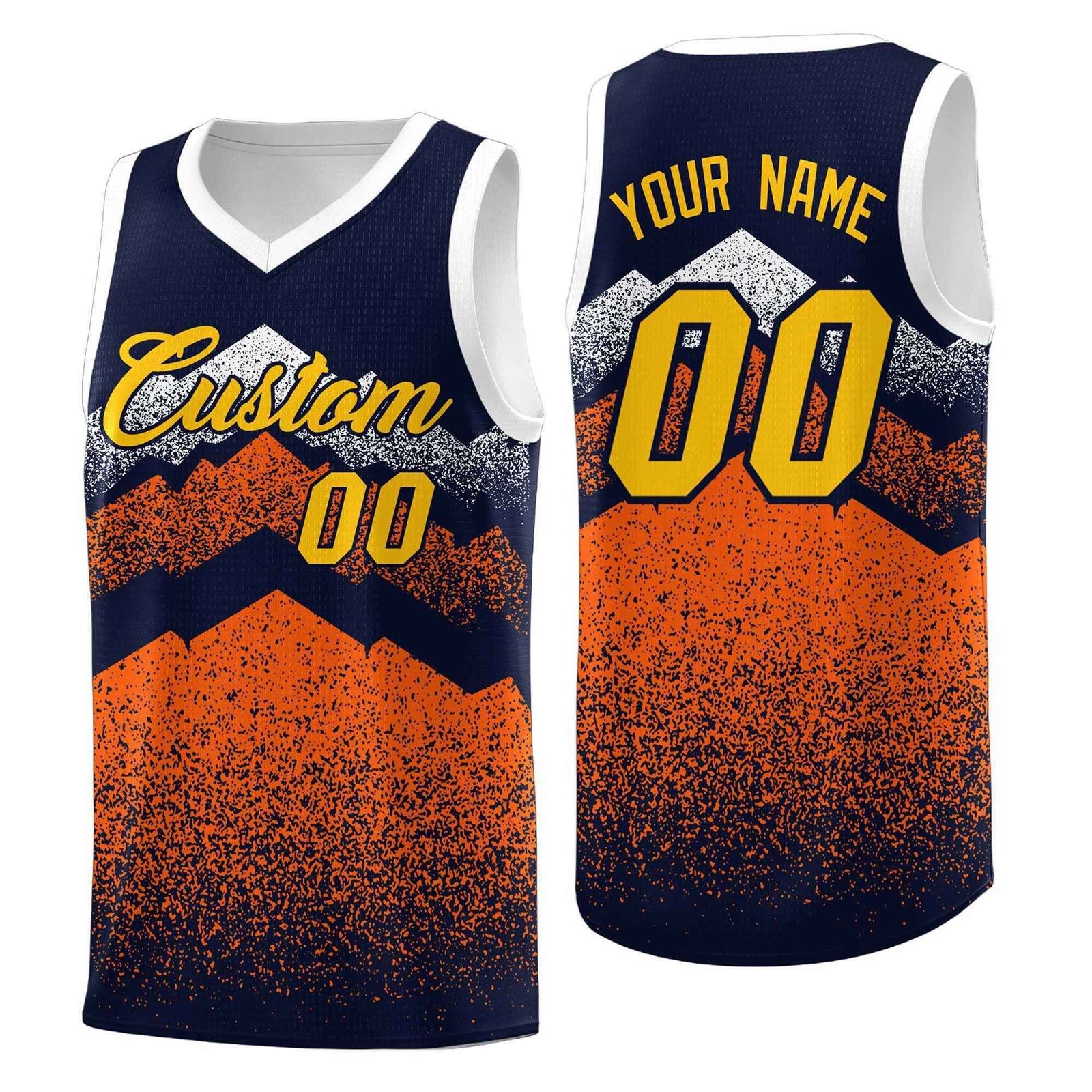Personalized Youth Basketball Jerseys Navy Orange Gradient Mountain Design Uniforms