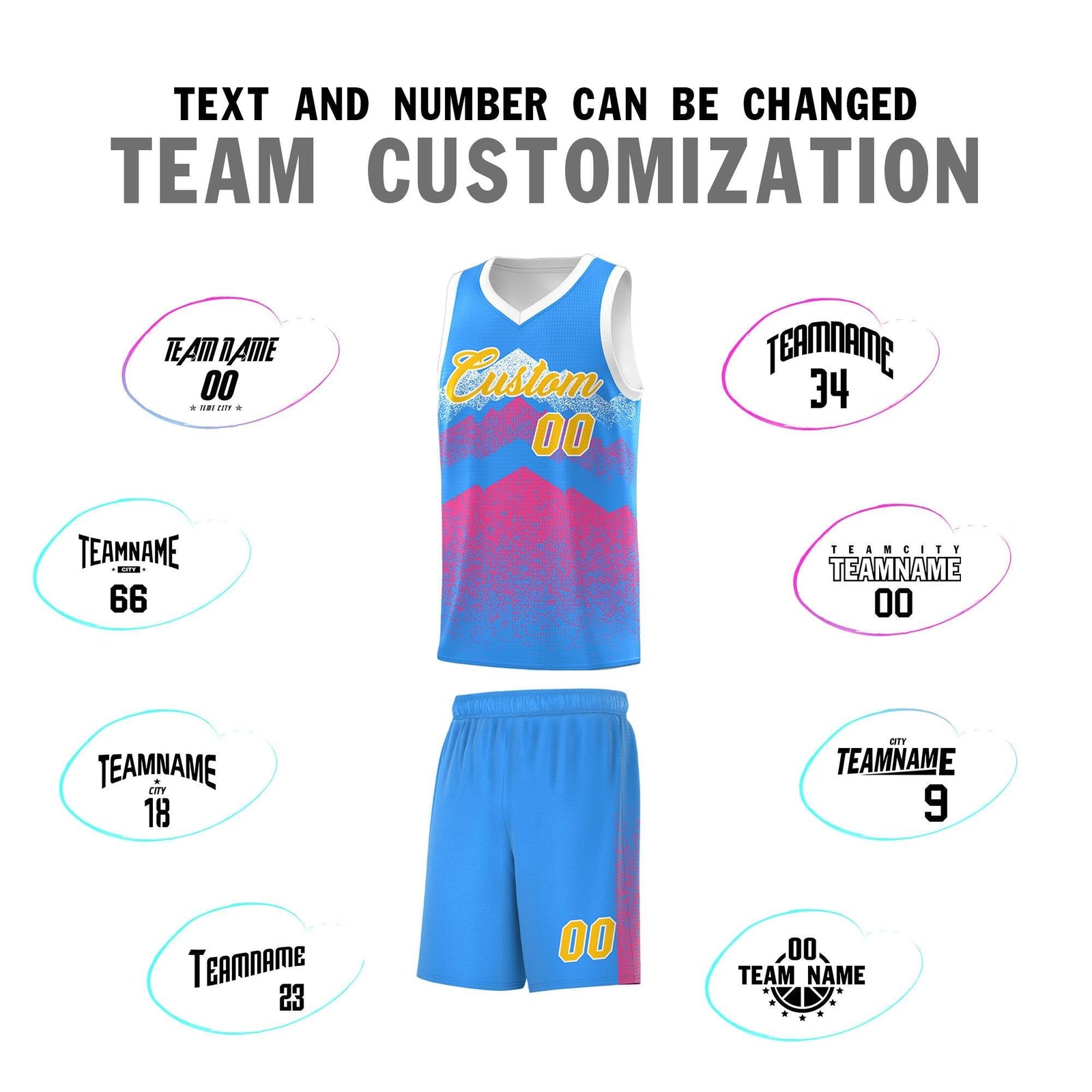 Custom Youth Basketball Jerseys Powder Blue Pink Gradient Mountain Design Uniforms