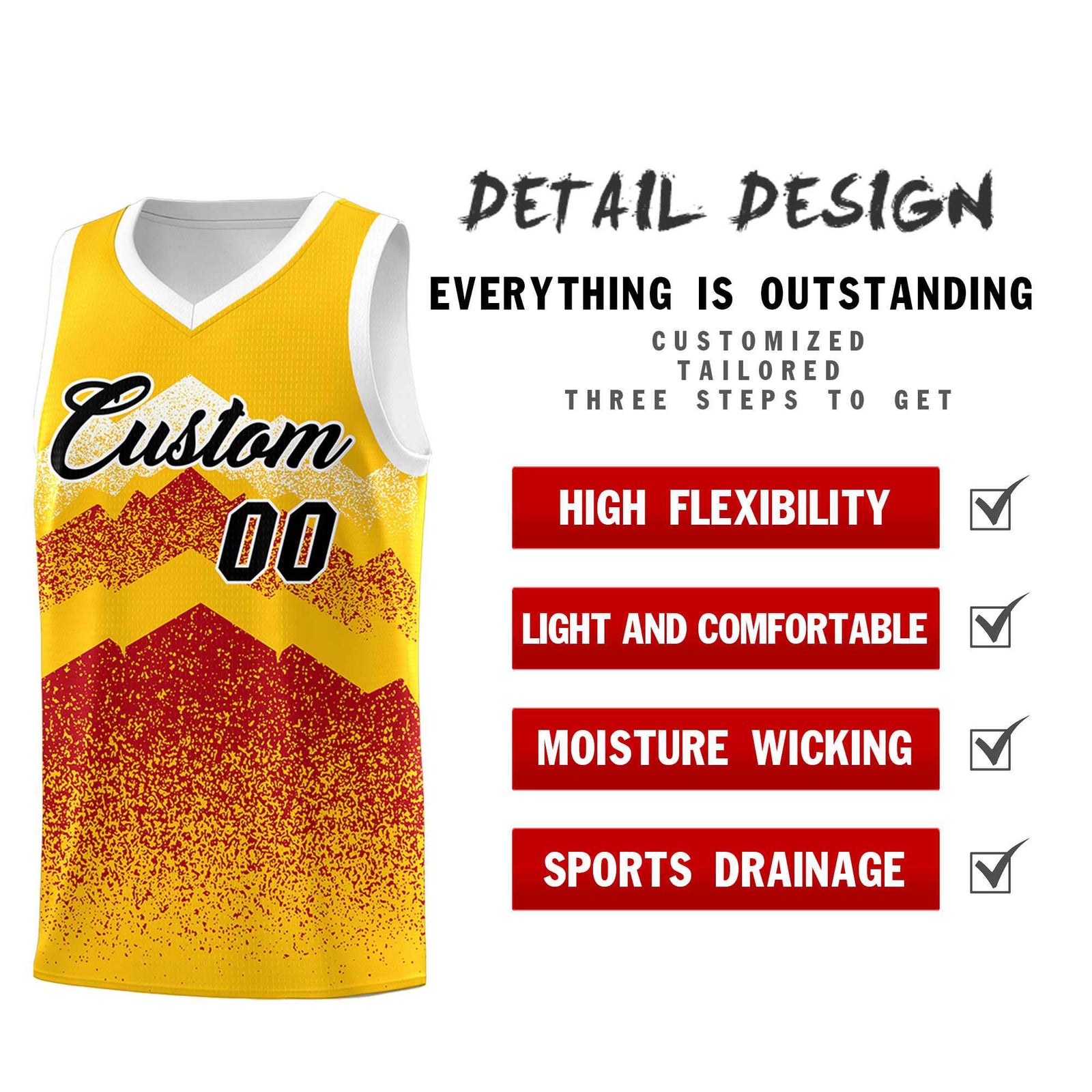 Personalized Youth Basketball Jerseys Gold Red Gradient Mountain Design Uniforms