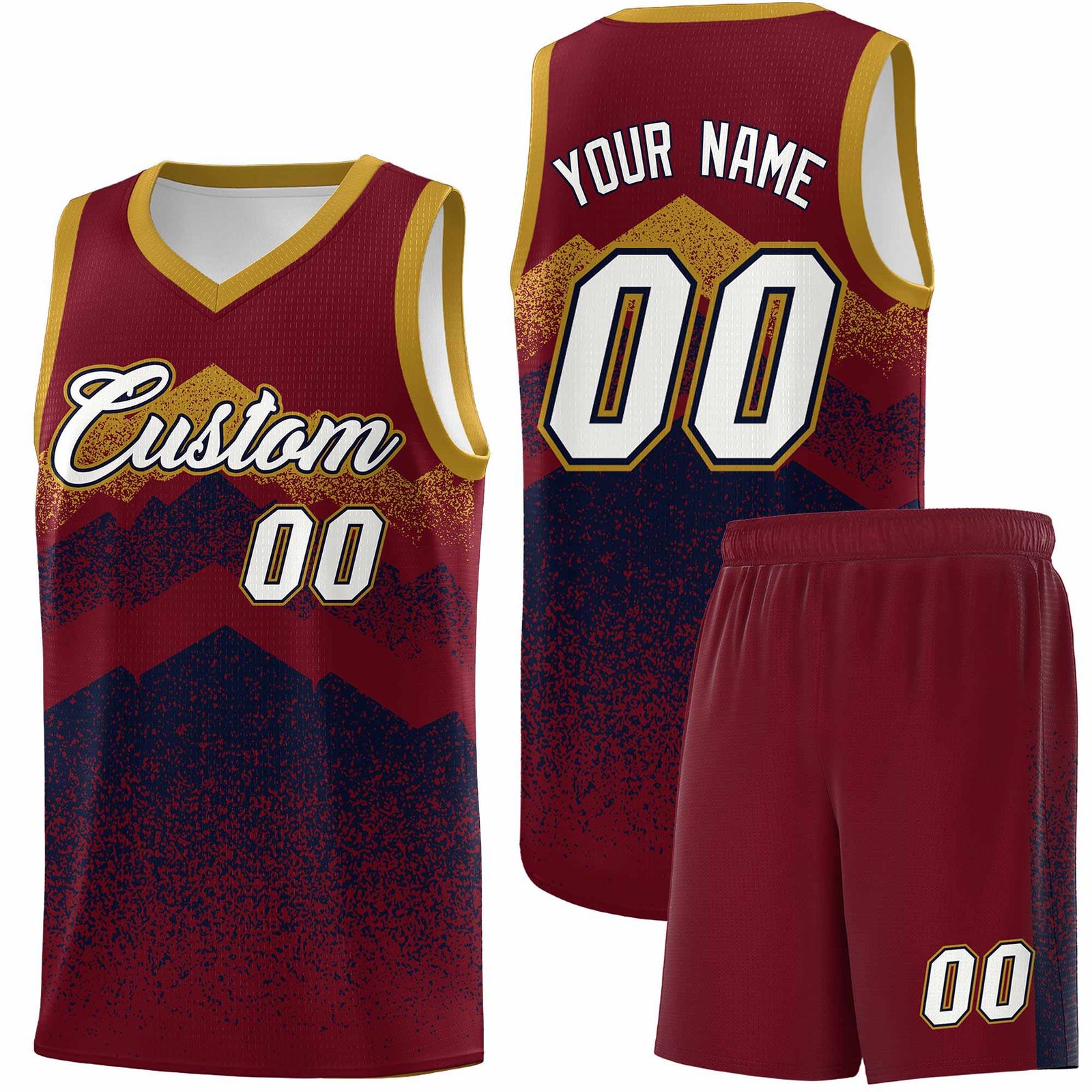 Custom Youth Basketball Jerseys Crimson Navy Gradient Mountain Design Uniforms