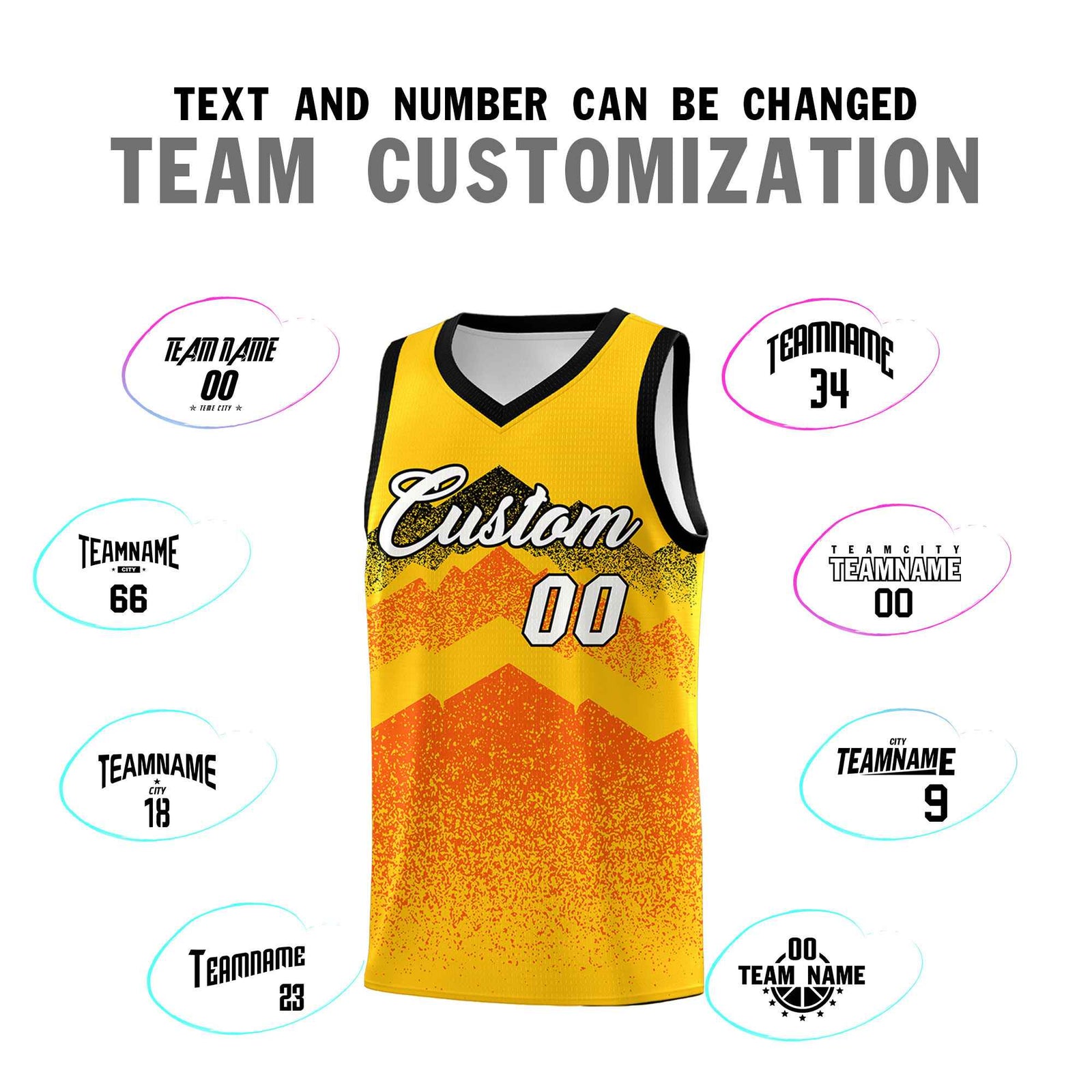Personalized Youth Basketball Jerseys Yellow Orange Gradient Mountain Design Uniforms