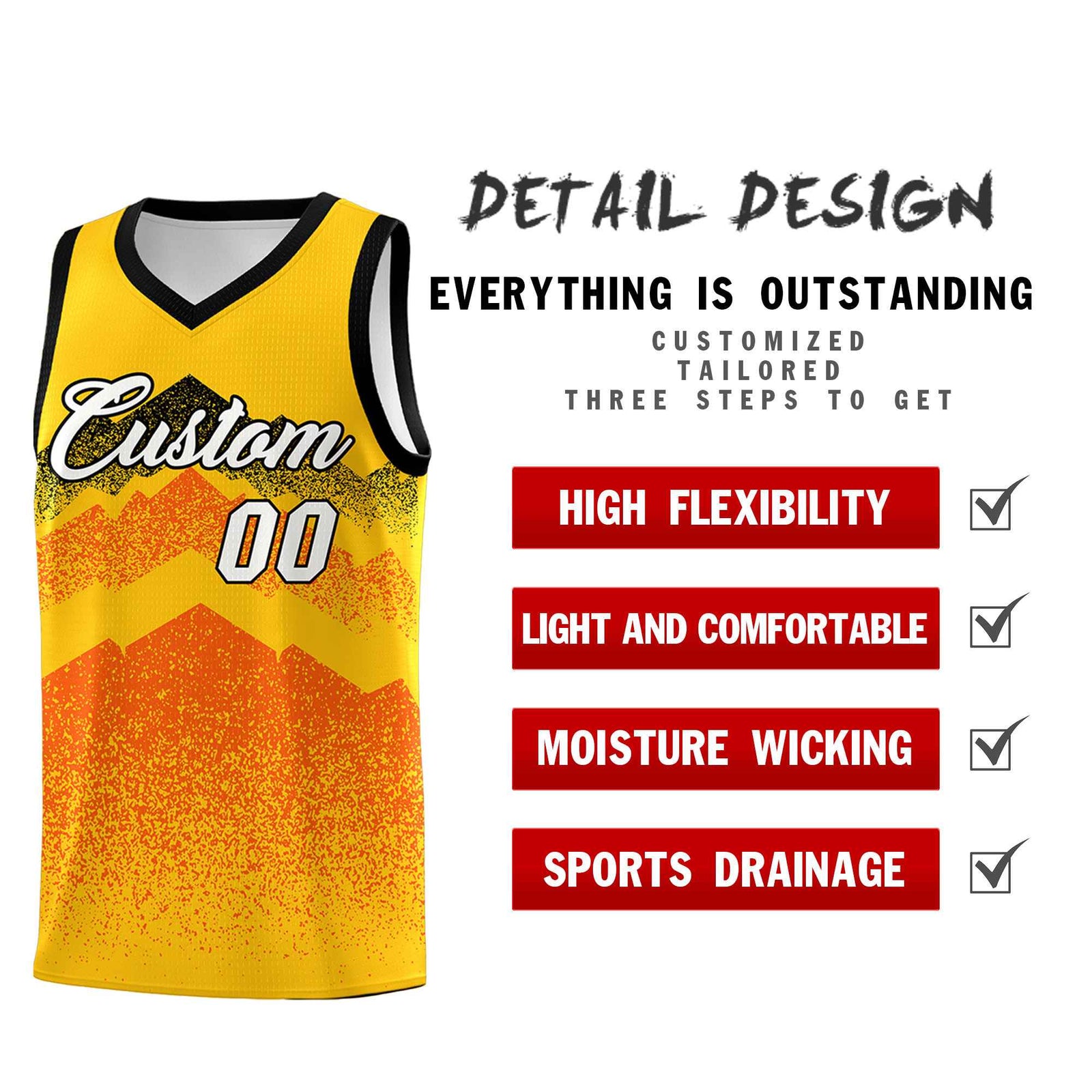 Personalized Youth Basketball Jerseys Yellow Orange Gradient Mountain Design Uniforms