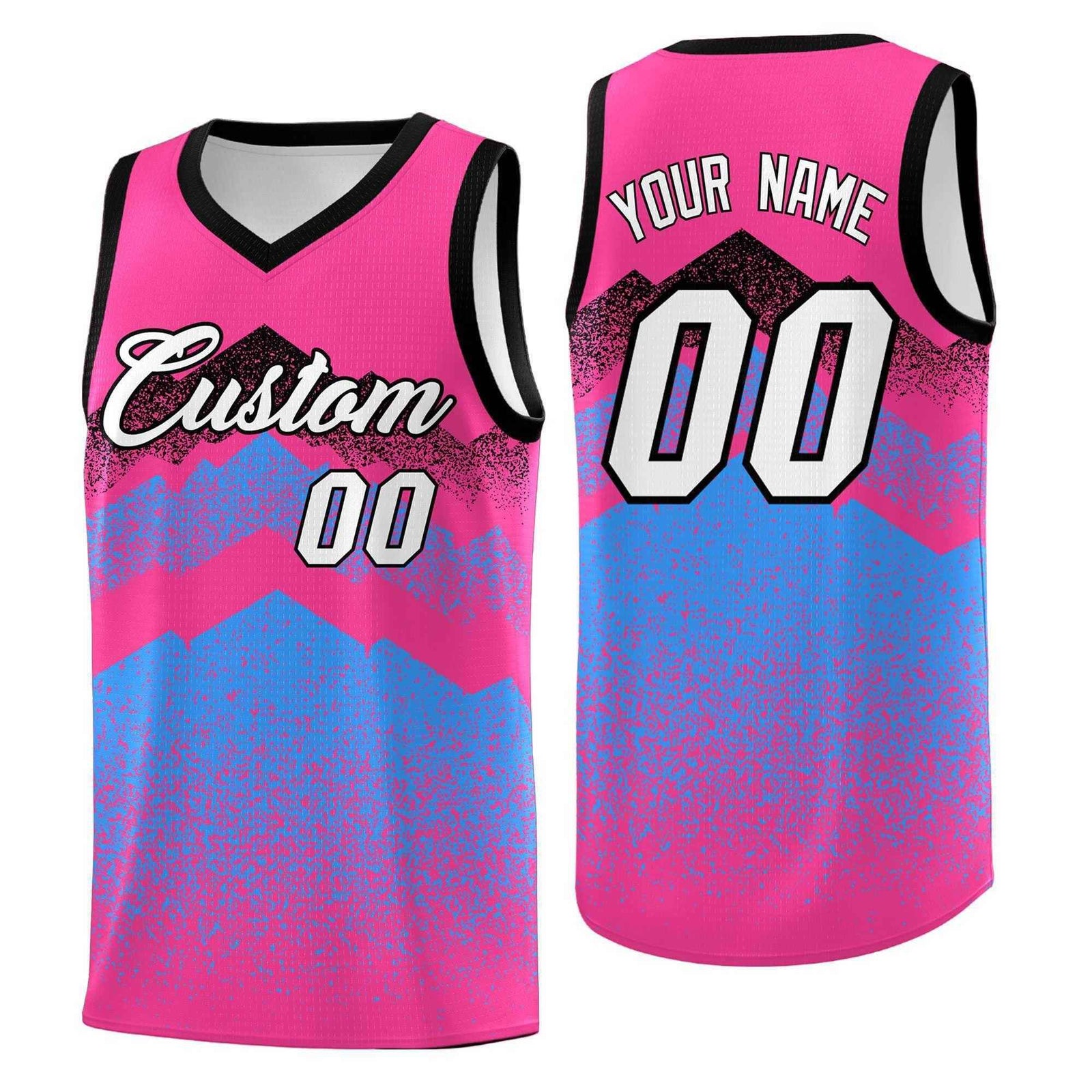 Personalized Youth Basketball Jerseys Pink Powder Blue Gradient Mountain Design Uniforms