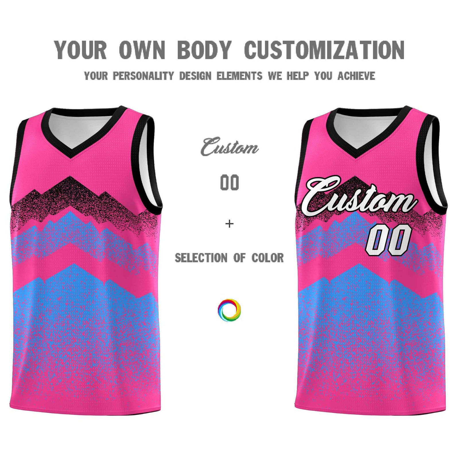 Personalized Youth Basketball Jerseys Pink Powder Blue Gradient Mountain Design Uniforms