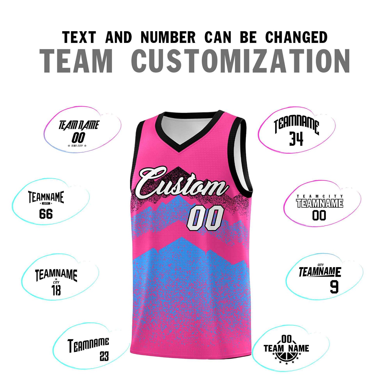 Personalized Youth Basketball Jerseys Pink Powder Blue Gradient Mountain Design Uniforms