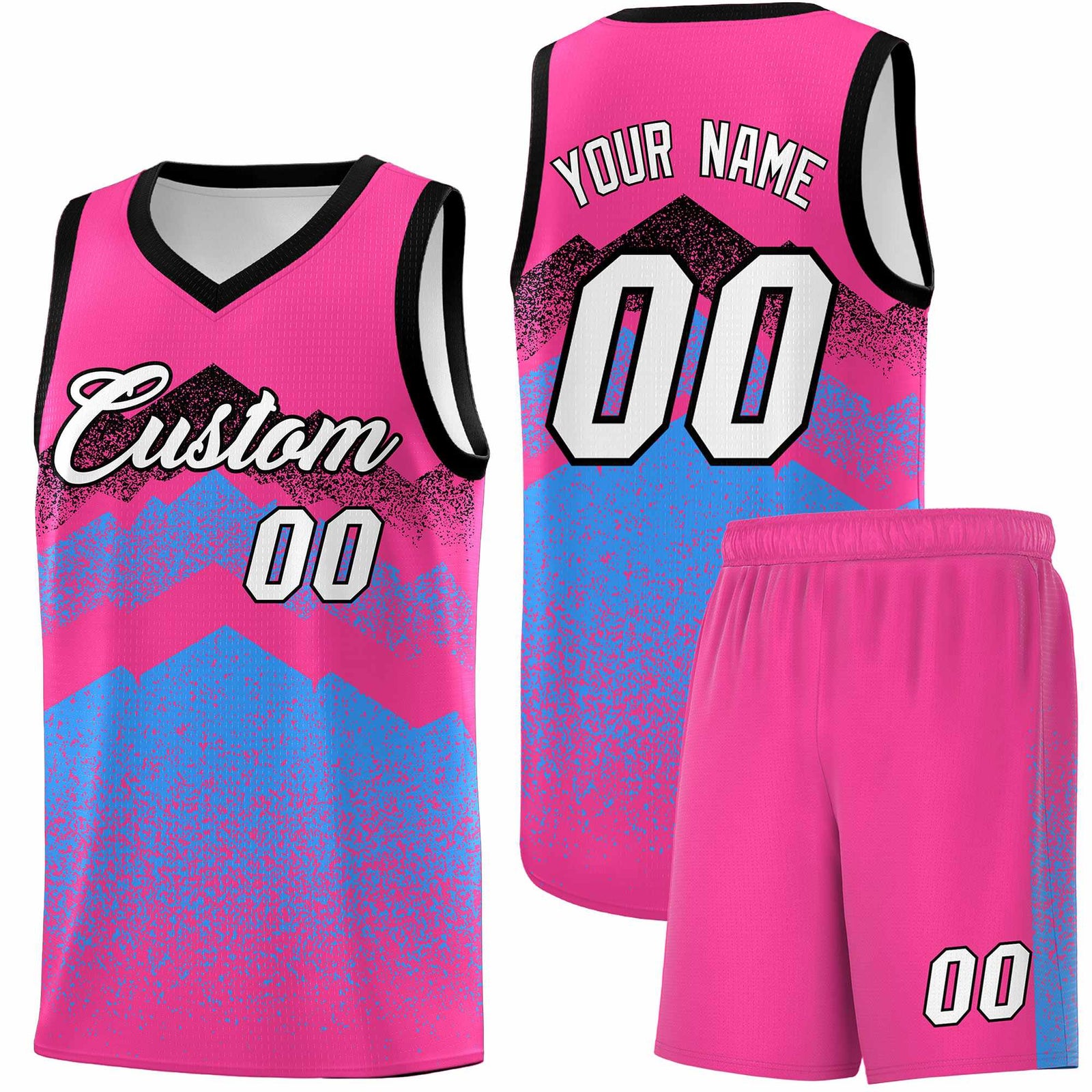 Personalized Youth Basketball Jerseys Pink Powder Blue Gradient Mountain Design Uniforms