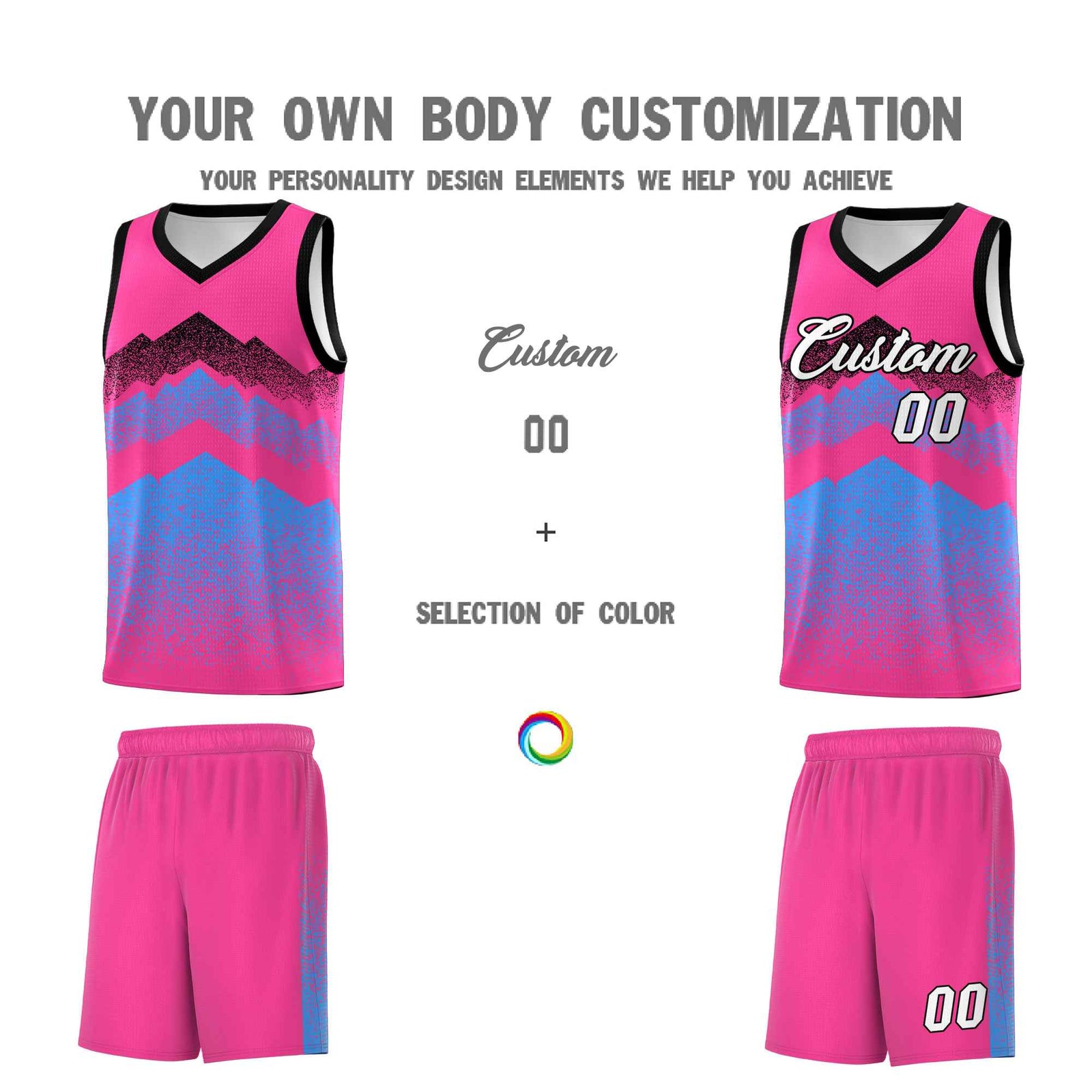 Personalized Youth Basketball Jerseys Pink Powder Blue Gradient Mountain Design Uniforms