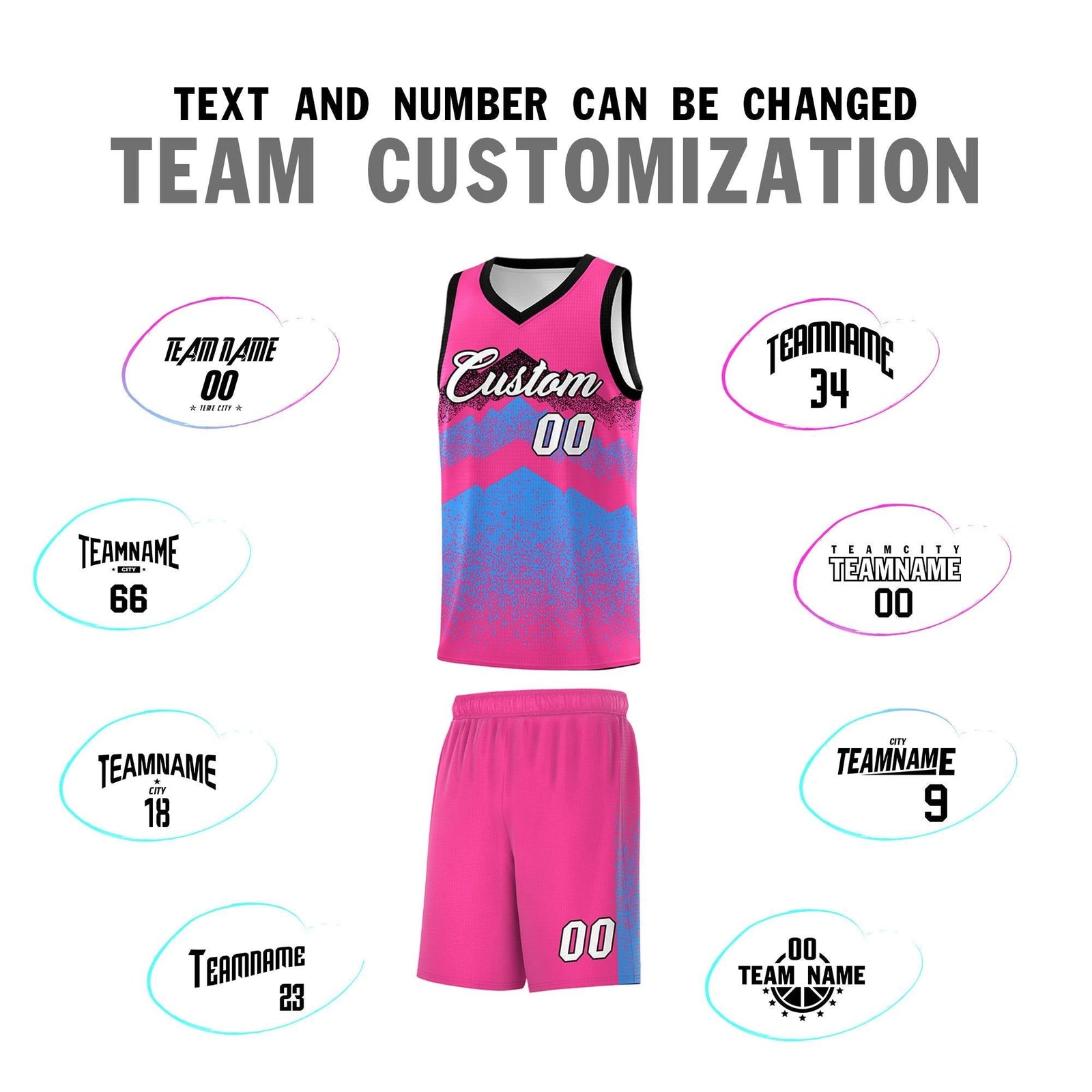 Personalized Youth Basketball Jerseys Pink Powder Blue Gradient Mountain Design Uniforms
