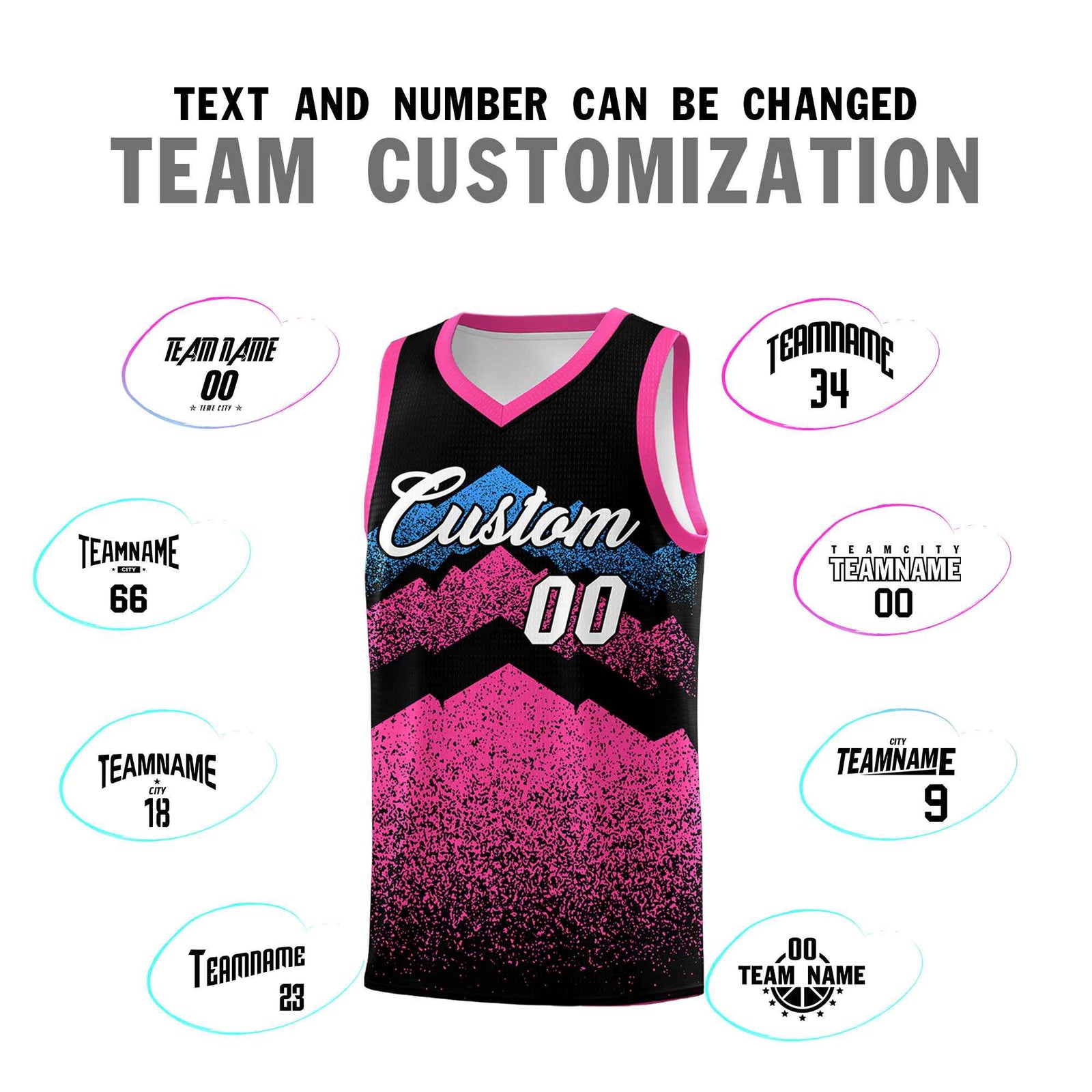 Personalized Youth Basketball Jerseys Black Pink Gradient Mountain Design Uniforms