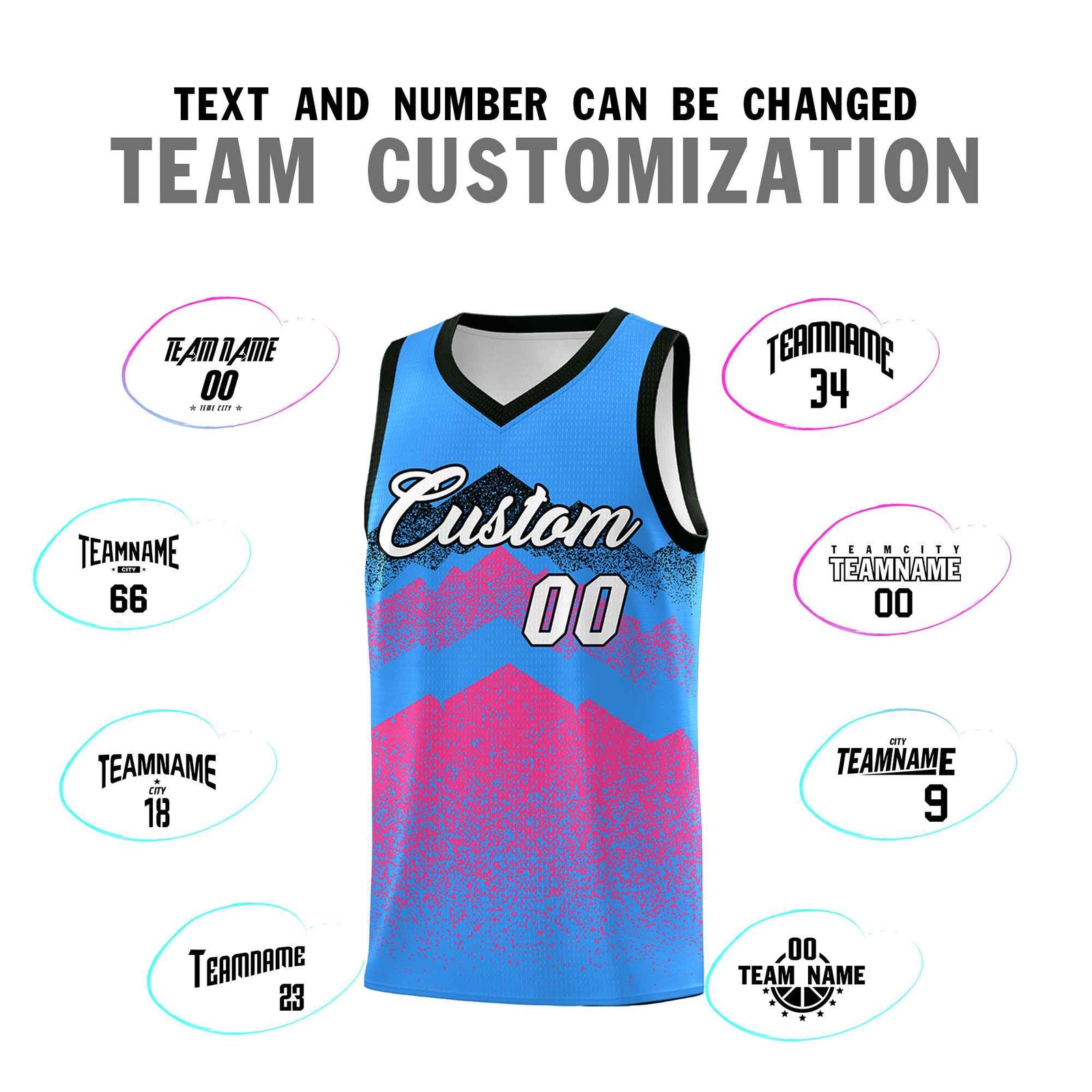 Custom Youth Basketball Jerseys Powder Blue Pink Gradient Mountain Design Uniforms