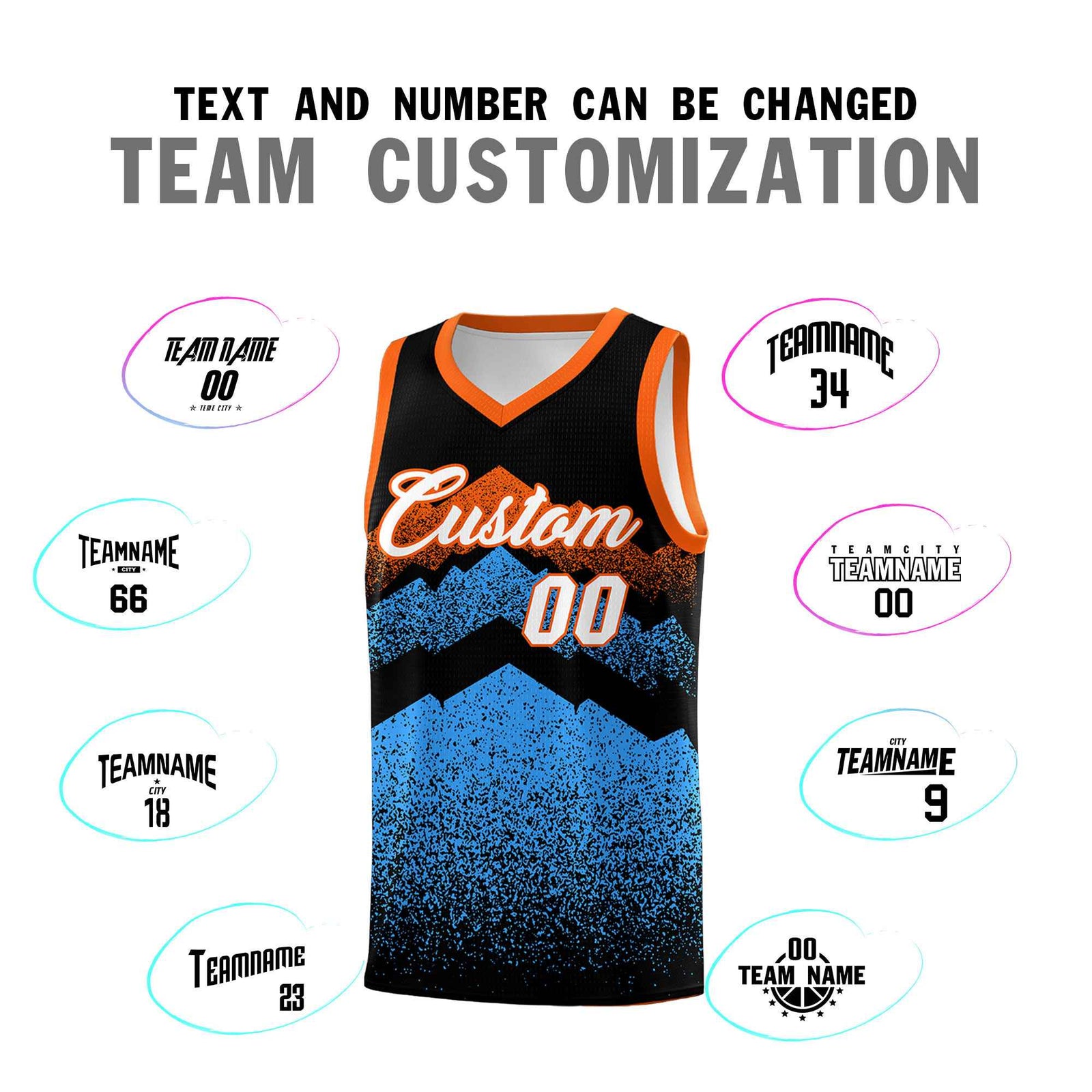 Personalized Youth Basketball Jerseys Black Powder Blue Gradient Mountain Design Uniforms
