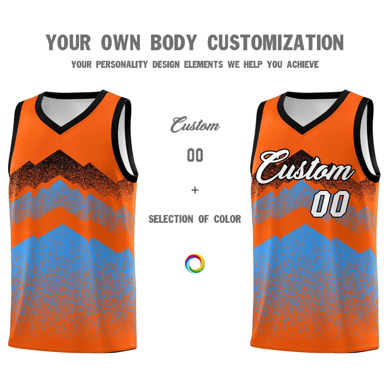 Custom Youth Basketball Jerseys Orange Powder Blue Gradient Mountain Design Uniforms