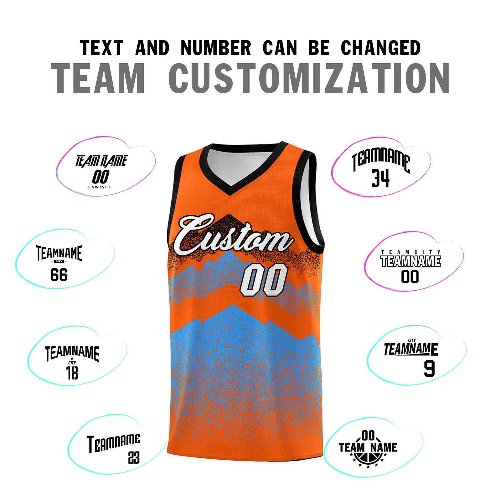 Custom Youth Basketball Jerseys Orange Powder Blue Gradient Mountain Design Uniforms