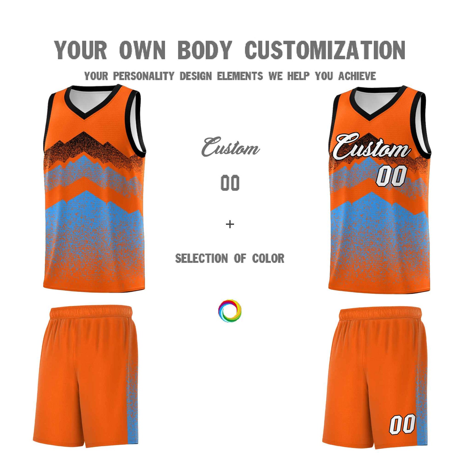 Custom Youth Basketball Jerseys Orange Powder Blue Gradient Mountain Design Uniforms