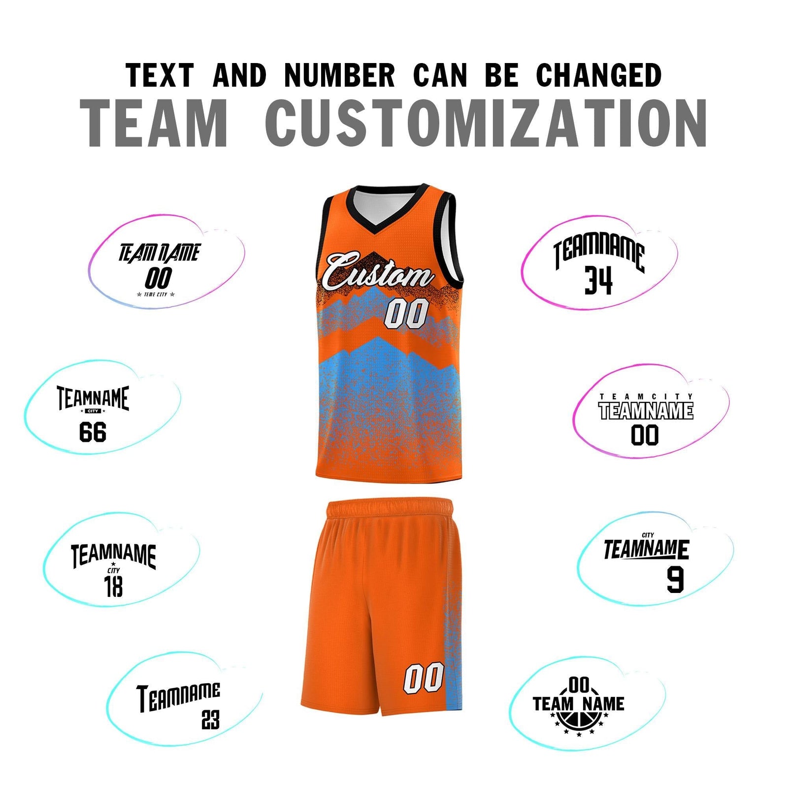 Custom Youth Basketball Jerseys Orange Powder Blue Gradient Mountain Design Uniforms